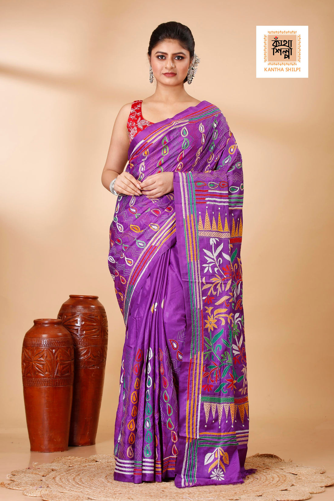 Bangalore Silk Kantha Stitch Saree SN202522117