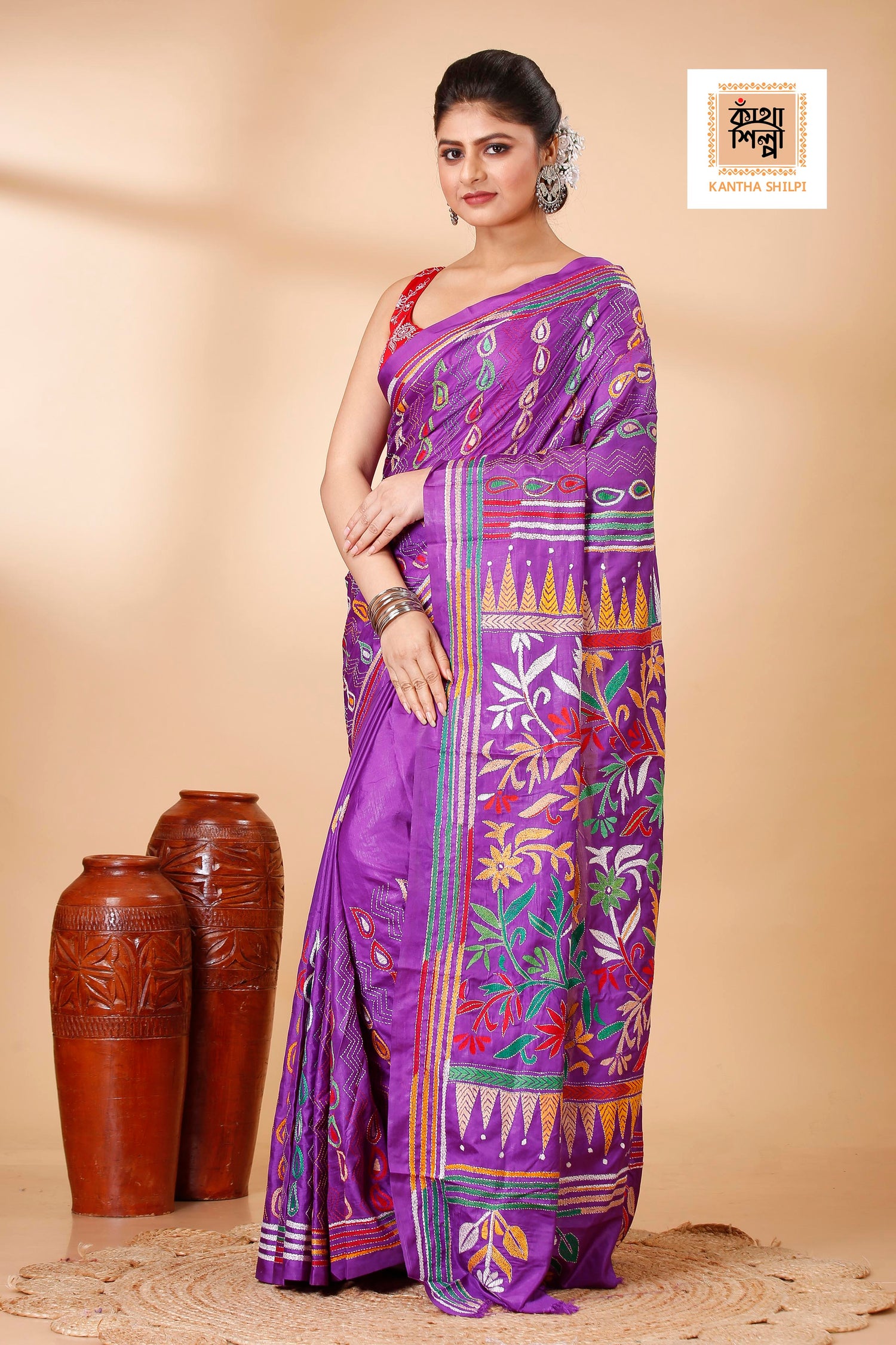 Bangalore Silk Kantha Stitch Saree SN202522117