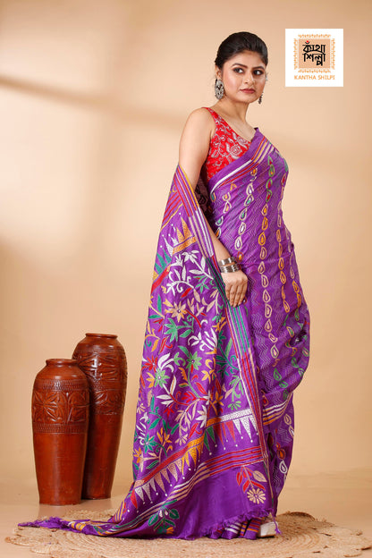 Bangalore Silk Kantha Stitch Saree SN202522117