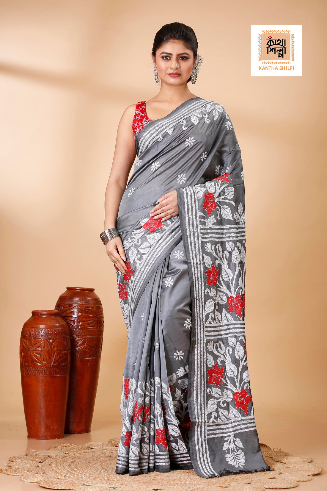 Bangalore Silk Kantha Stitch Saree SN202522123