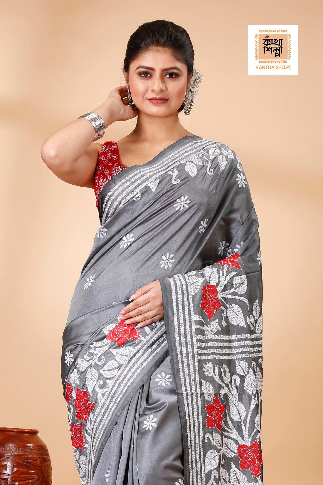 Bangalore Silk Kantha Stitch Saree SN202522123