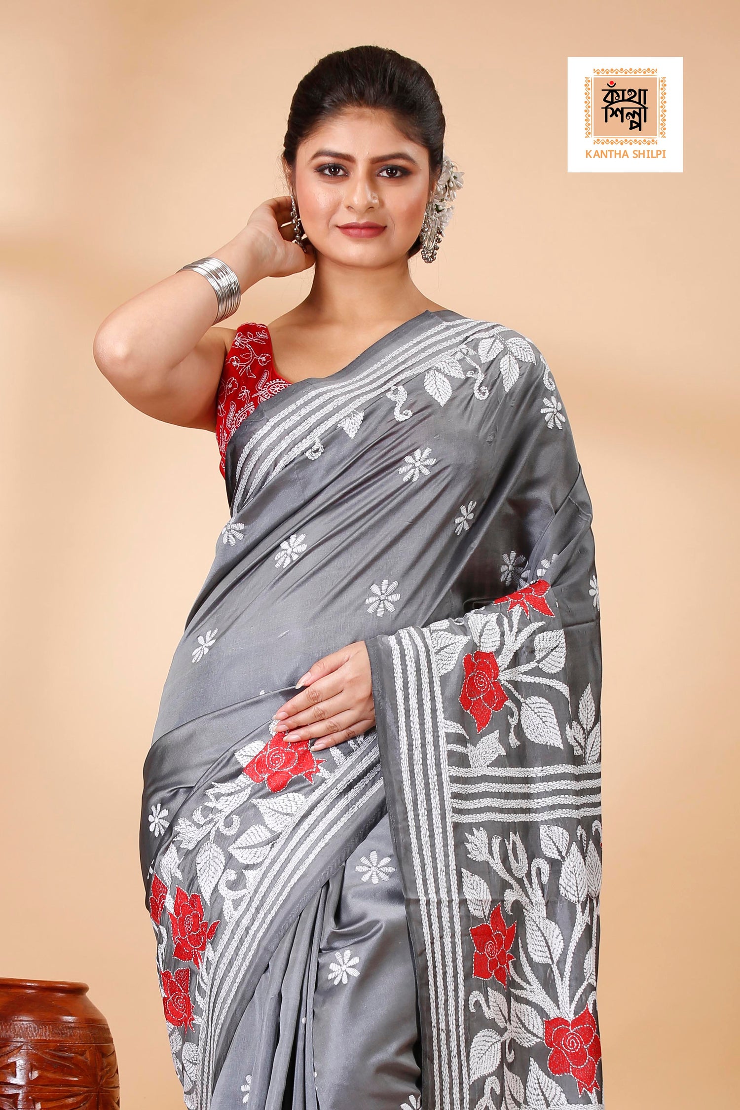 Bangalore Silk Kantha Stitch Saree SN202522123