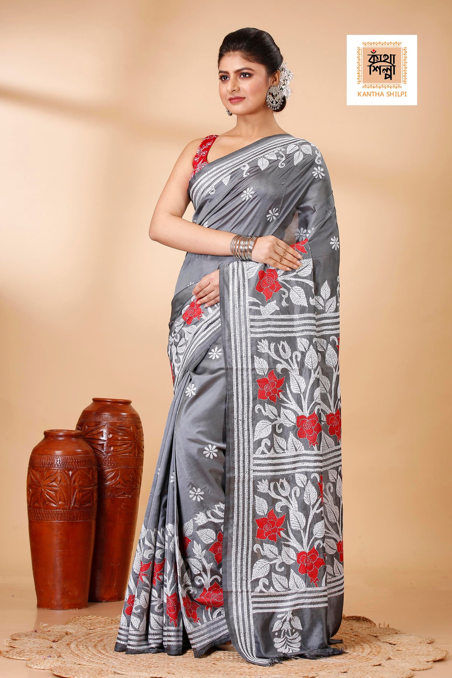 Bangalore Silk Kantha Stitch Saree SN202522123