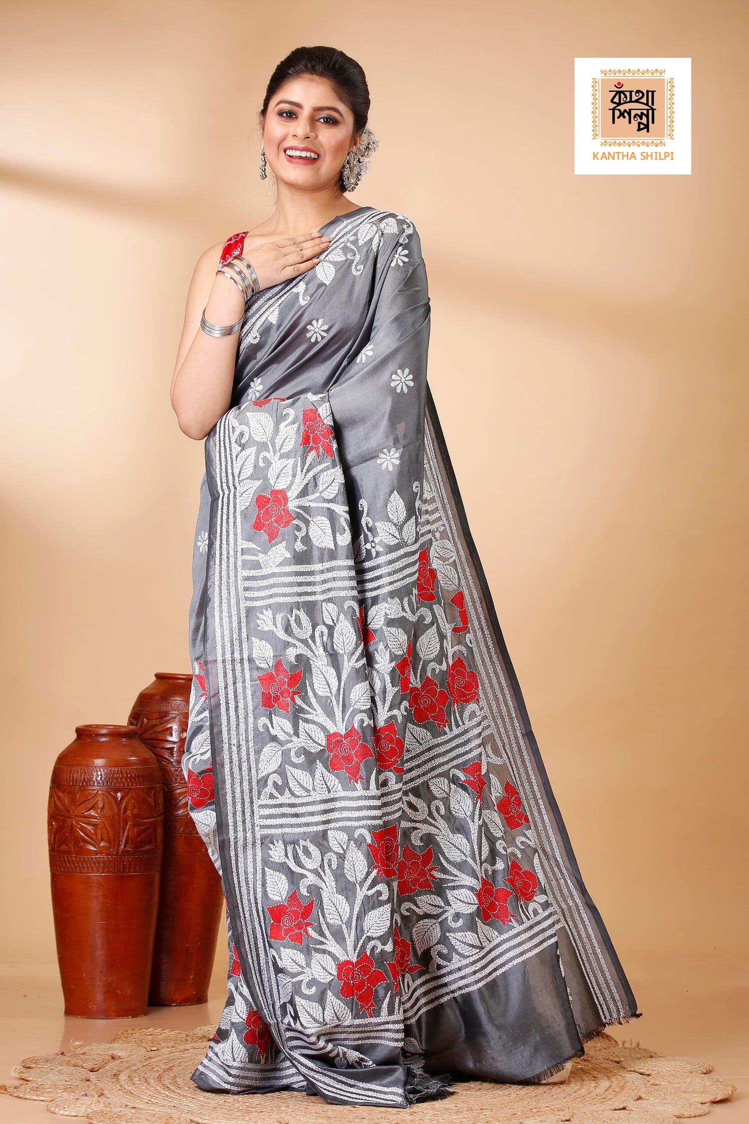 Bangalore Silk Kantha Stitch Saree SN202522123