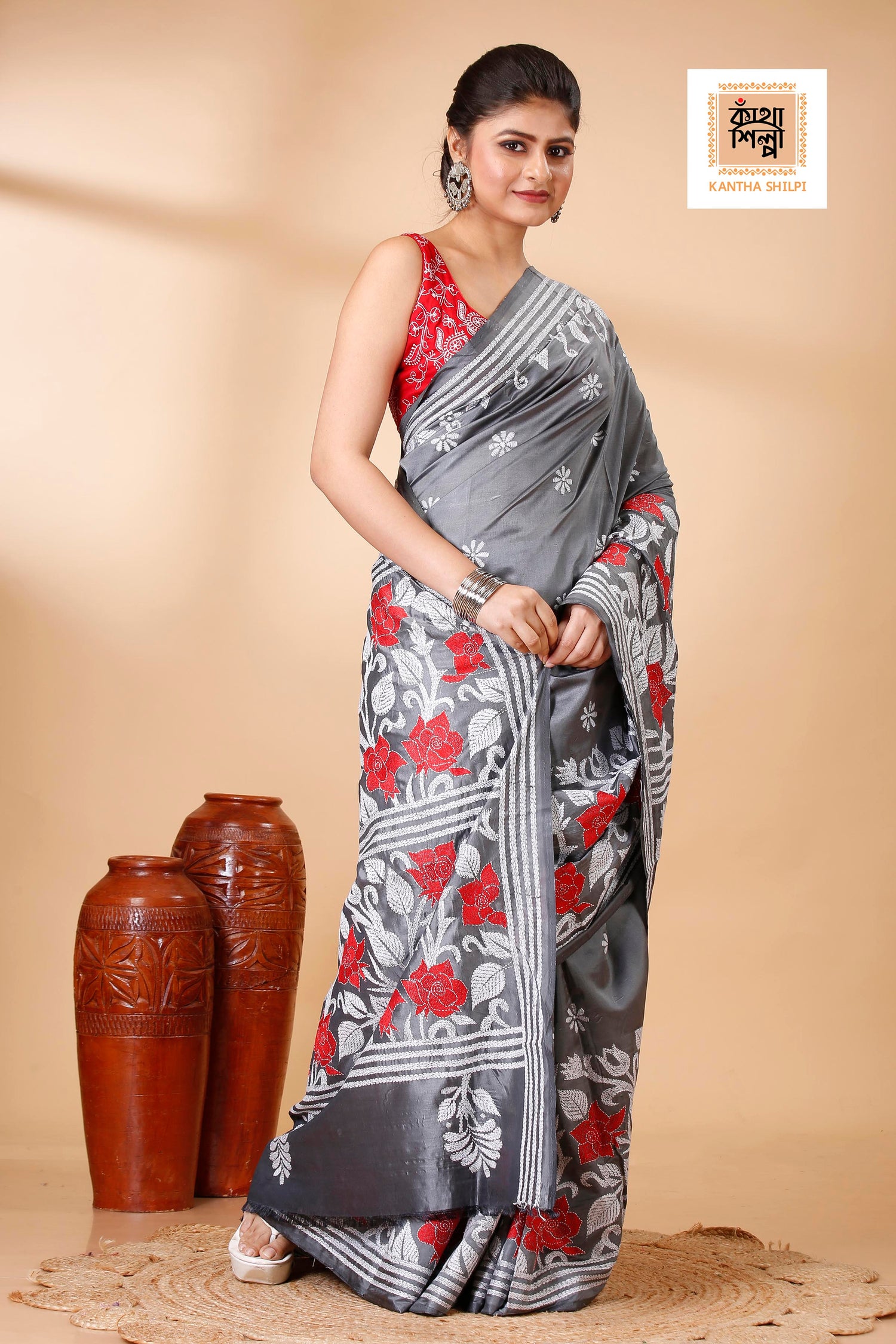 Bangalore Silk Kantha Stitch Saree SN202522123