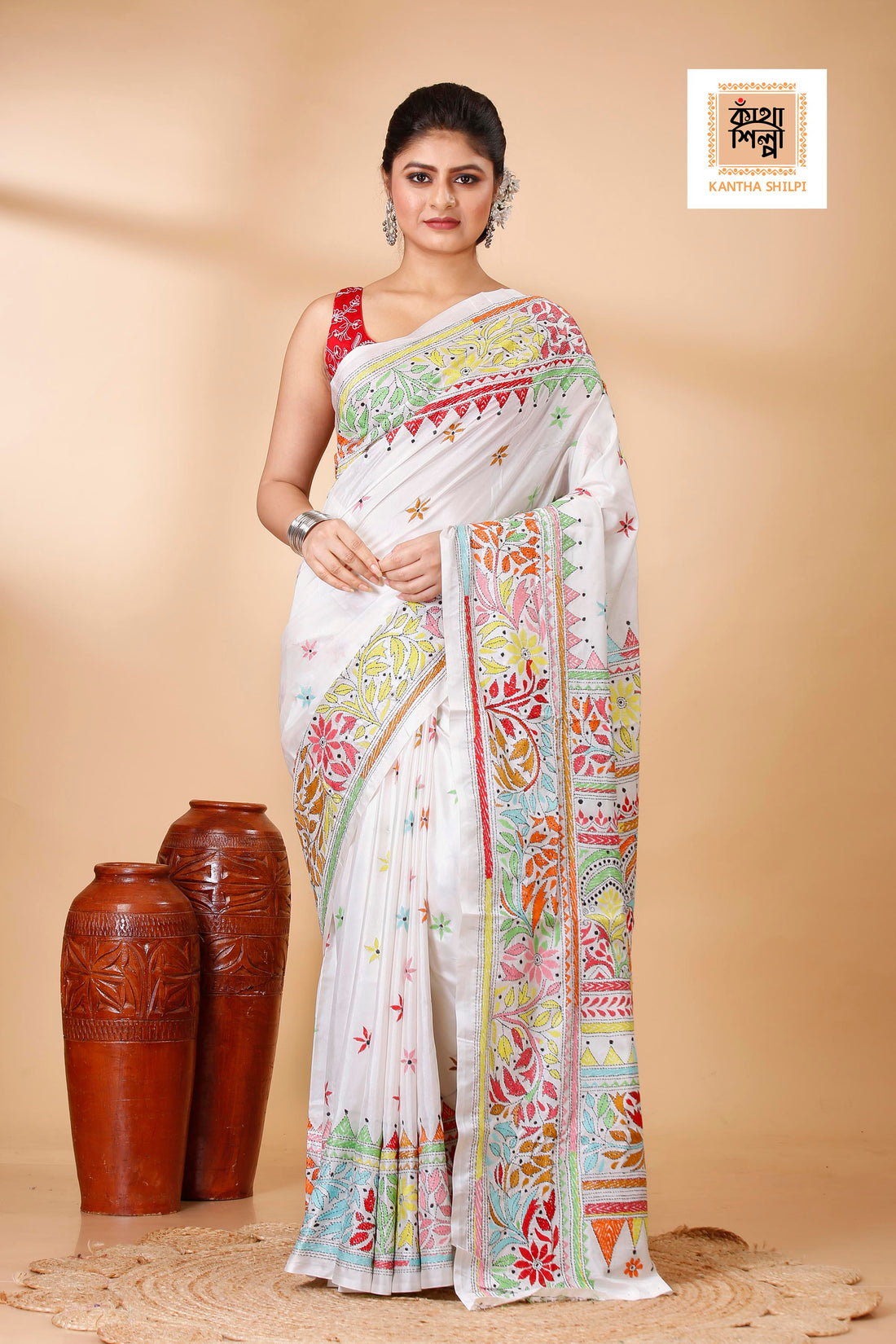 Bangalore Silk Kantha Stitch Saree SN202522136