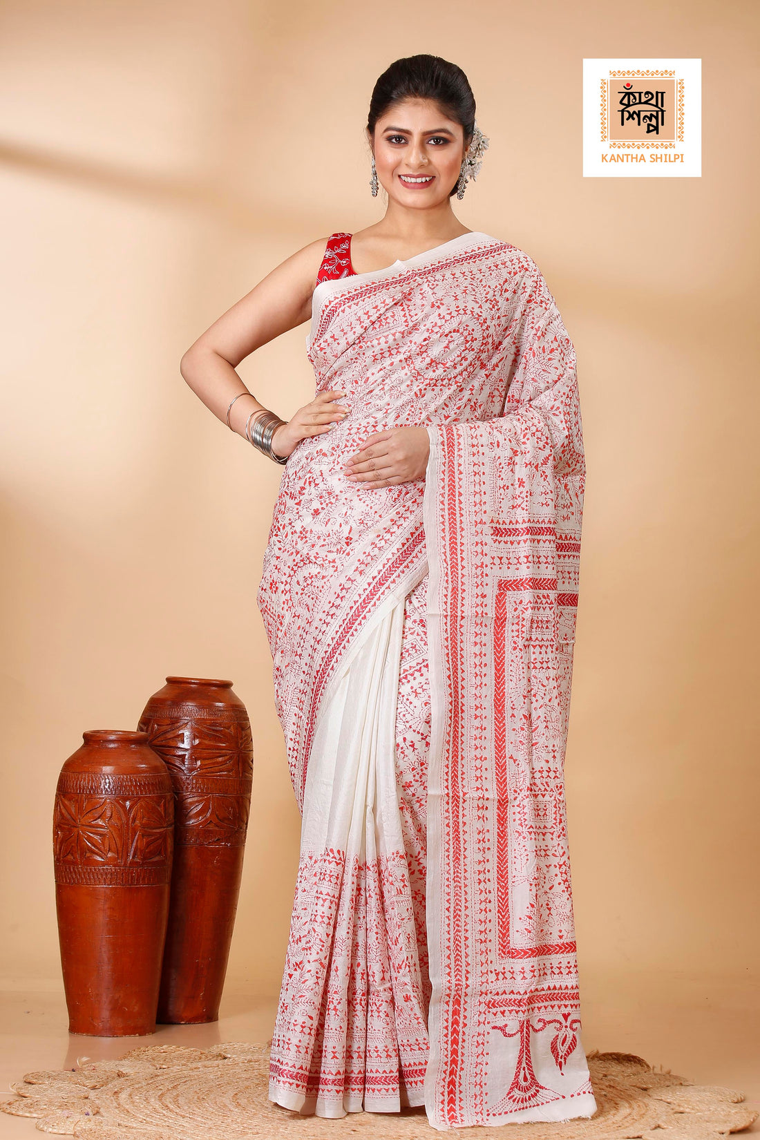 Pure Bangalore Silk Kantha Stitch Saree SN202522155