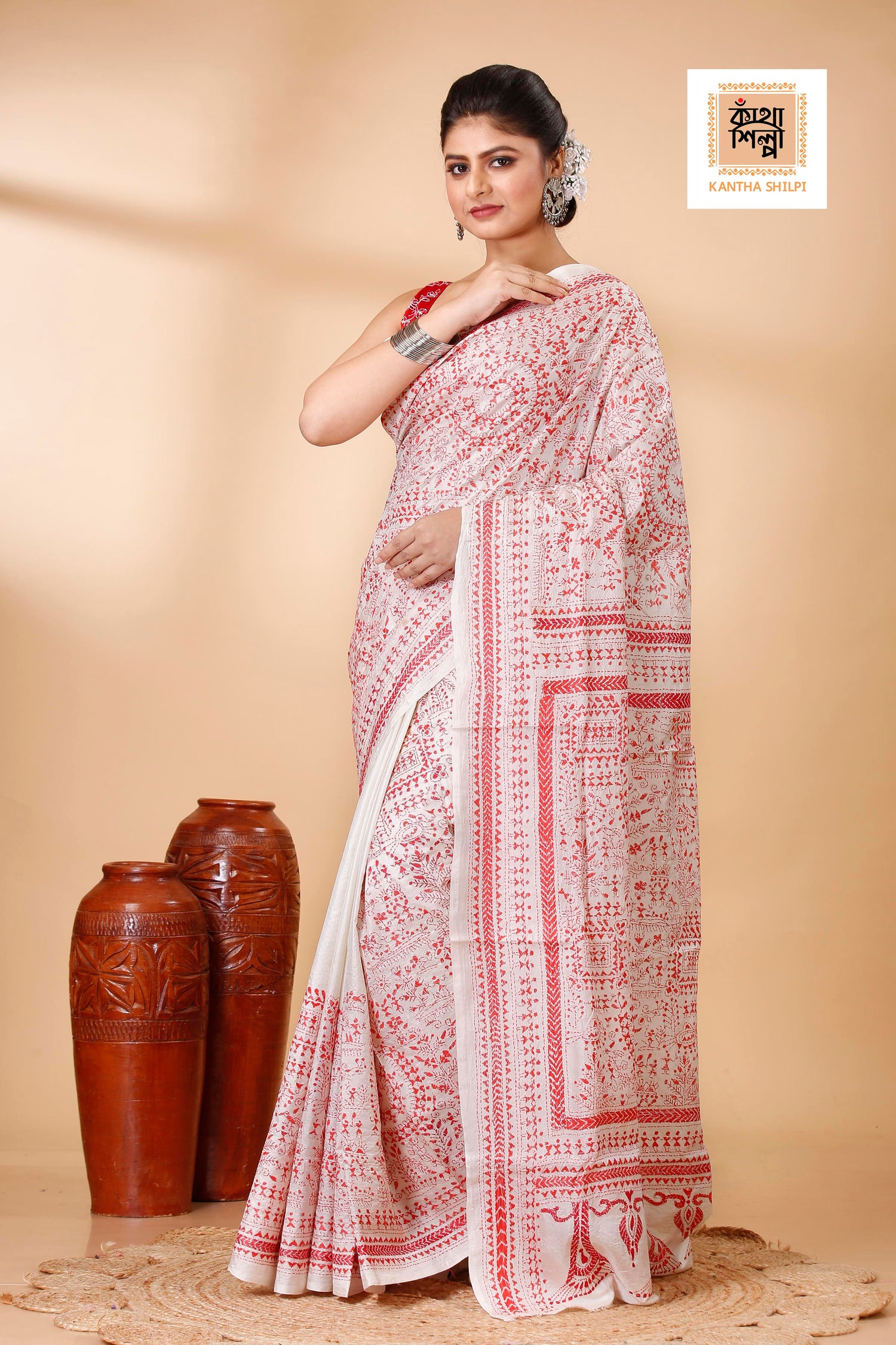 Pure Bangalore Silk Kantha Stitch Saree SN202522155