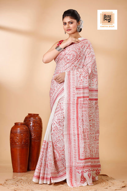 Pure Bangalore Silk Kantha Stitch Saree SN202522155