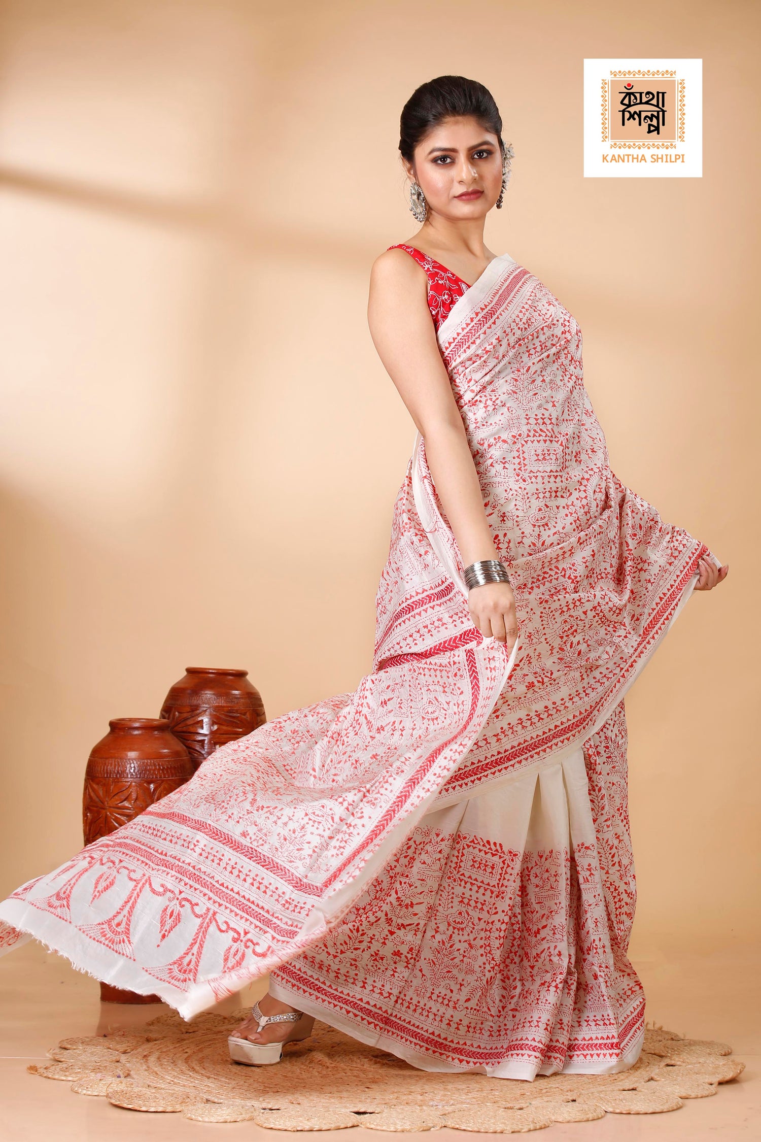 Pure Bangalore Silk Kantha Stitch Saree SN202522155