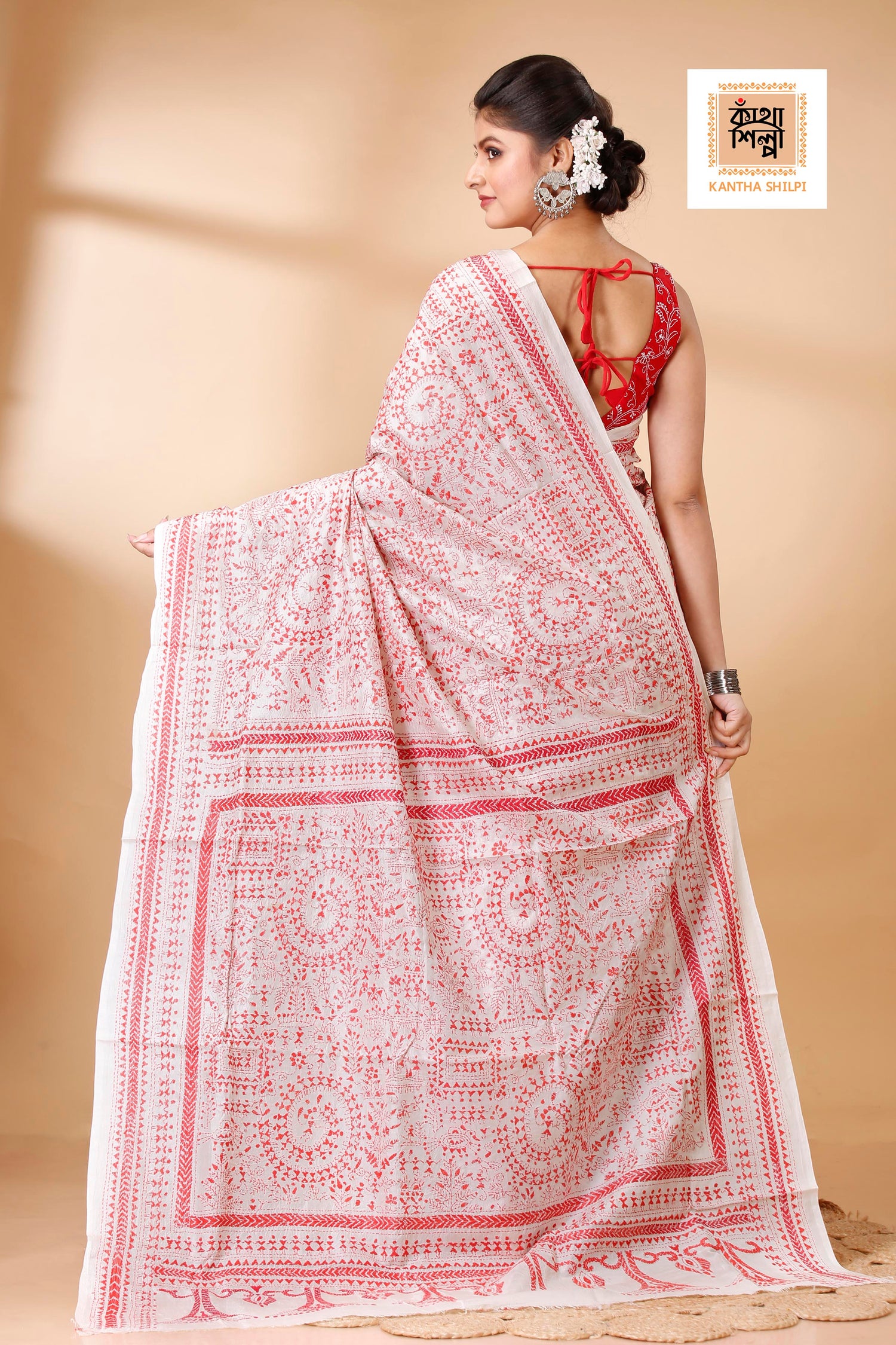 Pure Bangalore Silk Kantha Stitch Saree SN202522155