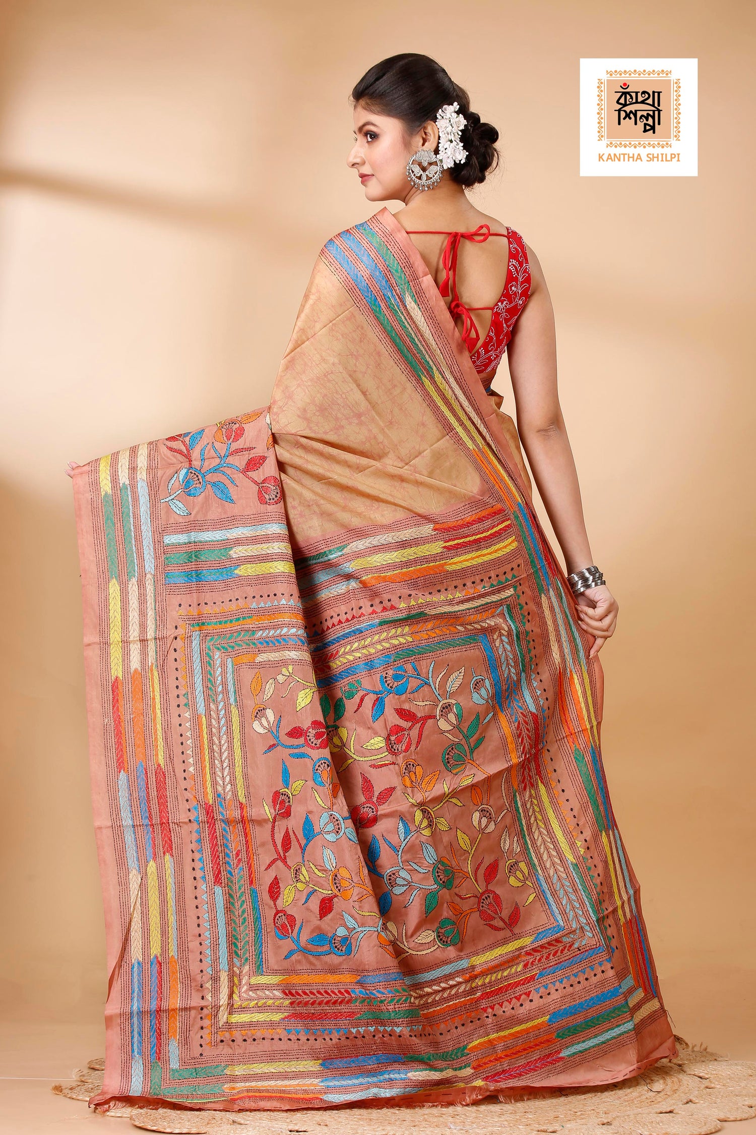 Bangalore Silk Hand Batik and Kantha Stitch Saree SN202522161