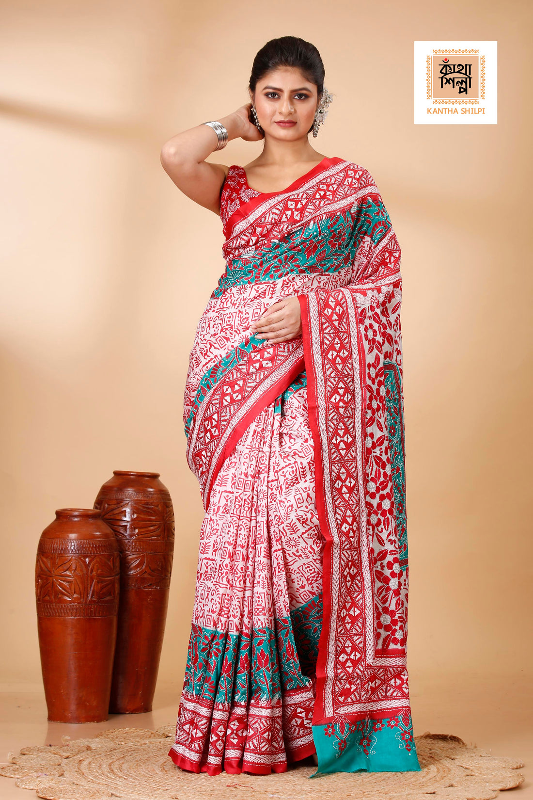 Pure Bangalore Silk Kantha Stitch Saree SN202522196