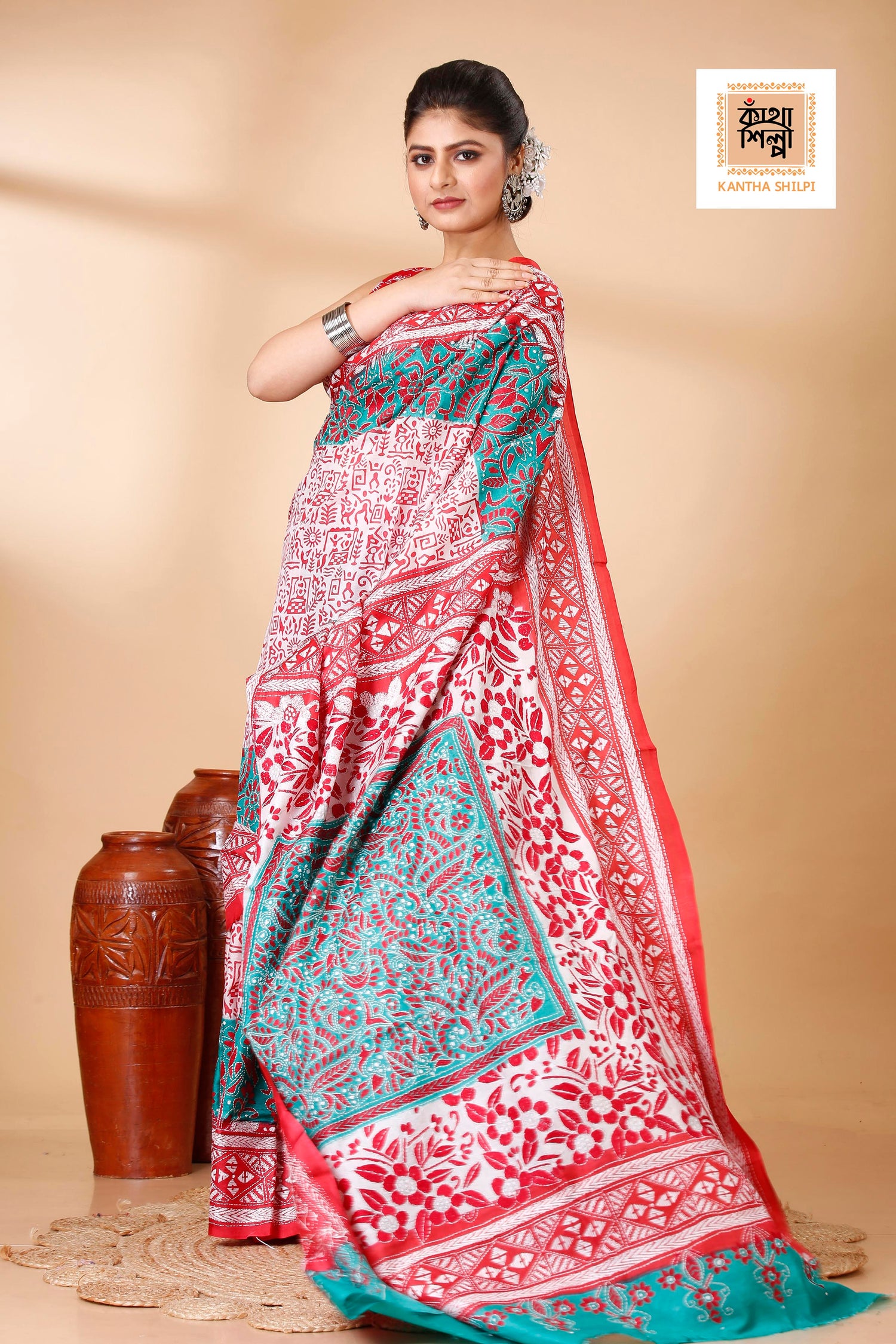 Pure Bangalore Silk Kantha Stitch Saree SN202522196