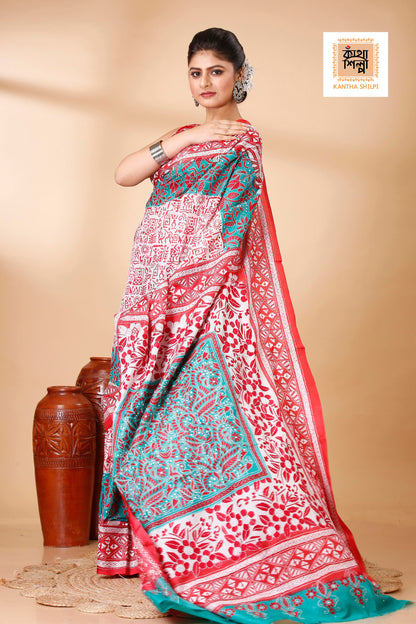 Pure Bangalore Silk Kantha Stitch Saree SN202522196