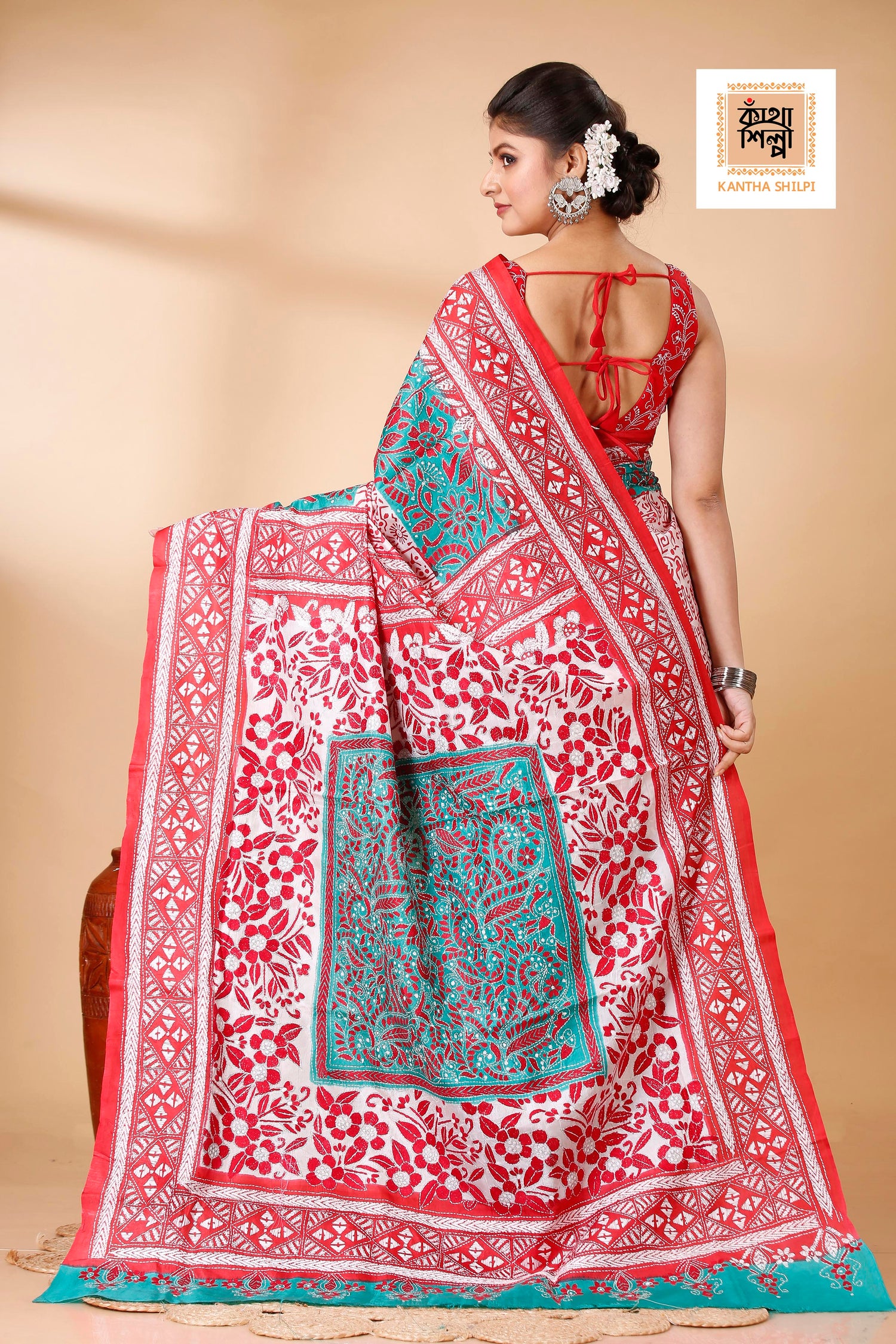 Pure Bangalore Silk Kantha Stitch Saree SN202522196
