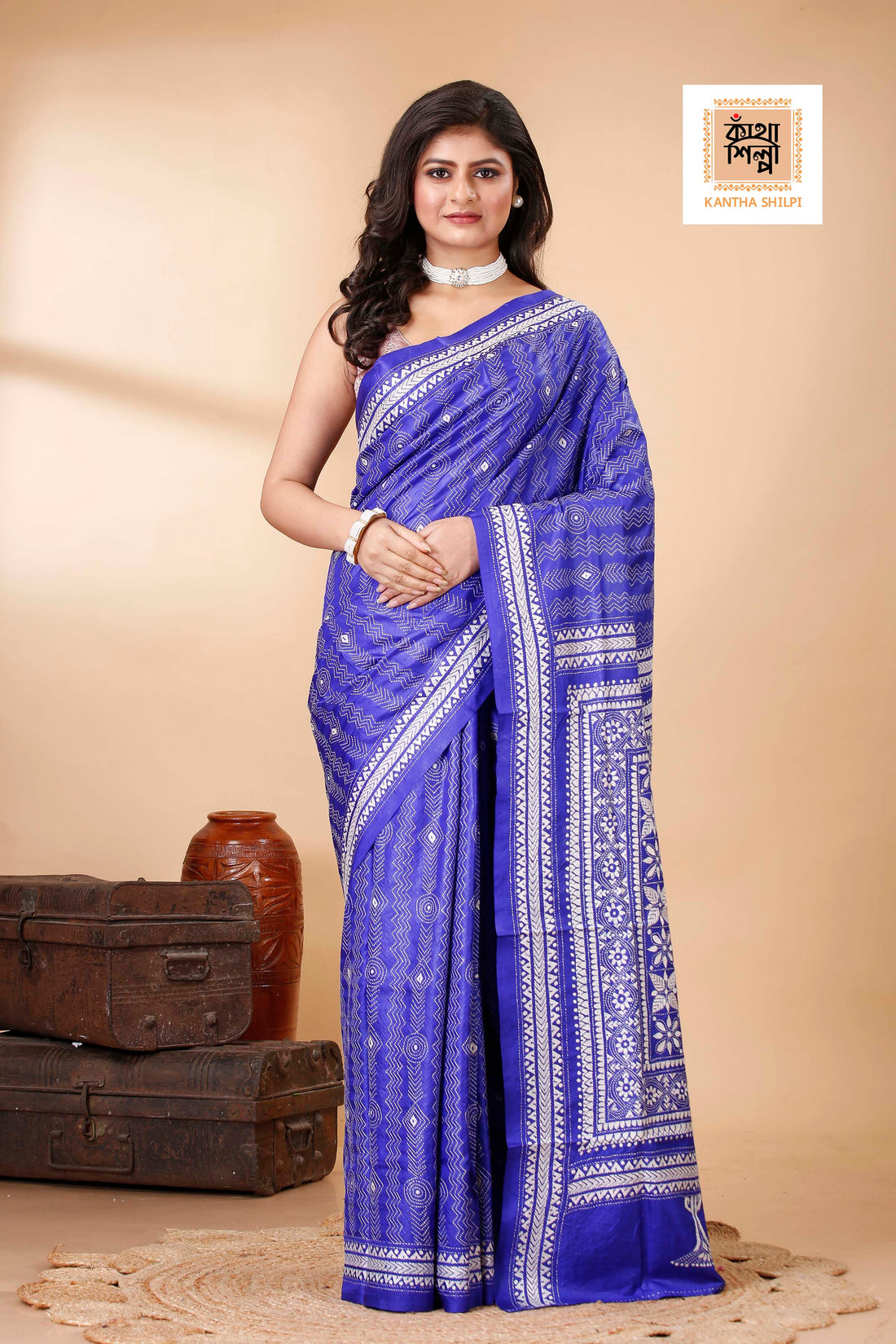 Pure Bangalore Silk Kantha Stitch Saree SN202522223