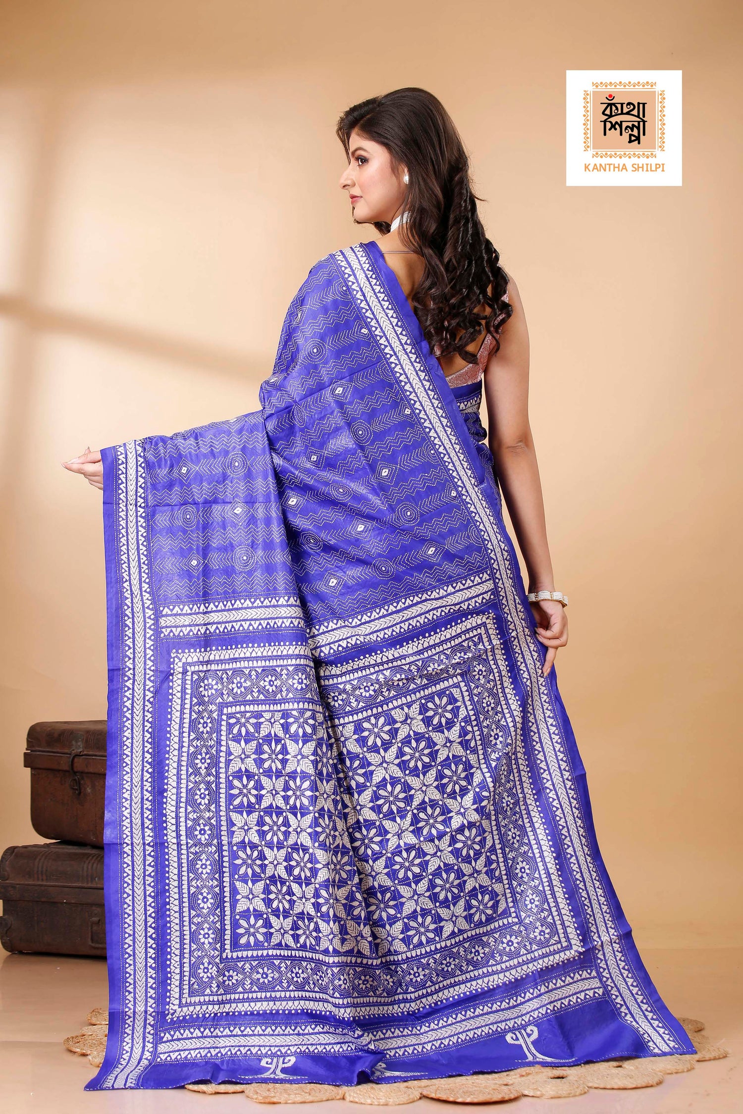 Pure Bangalore Silk Kantha Stitch Saree SN202522223