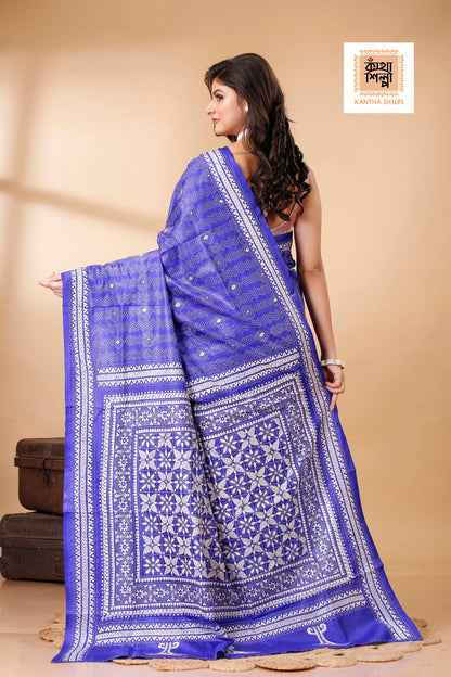Pure Bangalore Silk Kantha Stitch Saree SN202522223