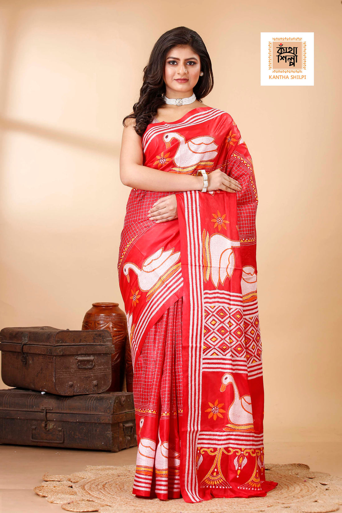 Pure Bangalore Silk Kantha Stitch Saree SN202522235