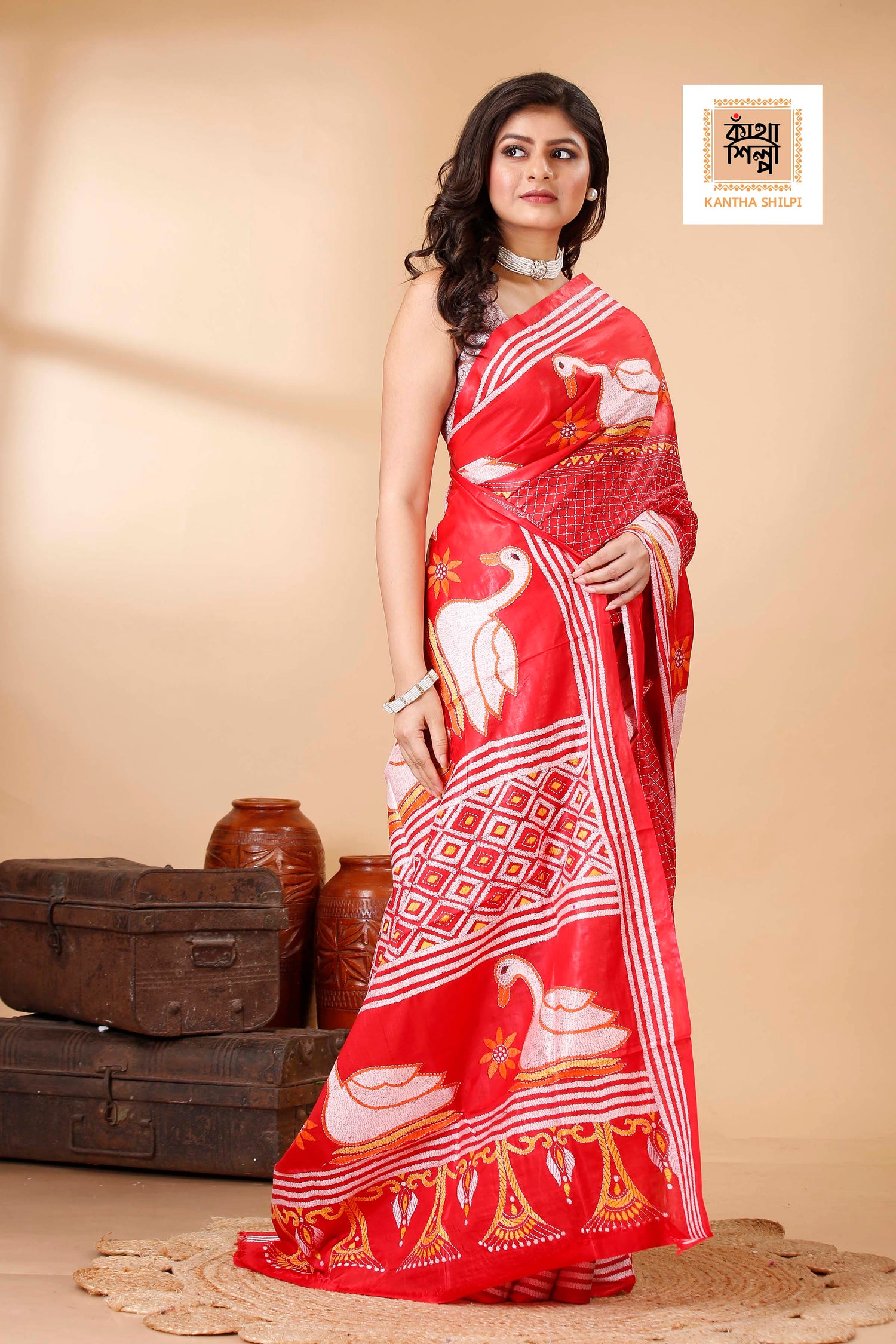 Pure Bangalore Silk Kantha Stitch Saree SN202522235