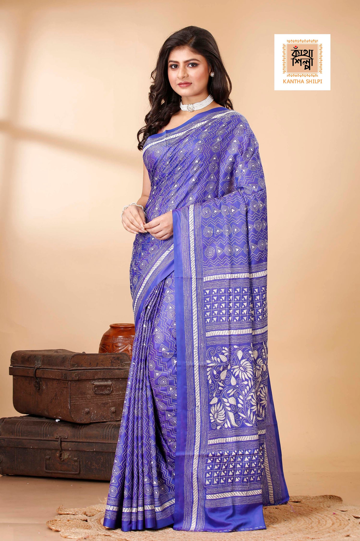Bangalore Silk Kantha Stitch Saree SN202522240