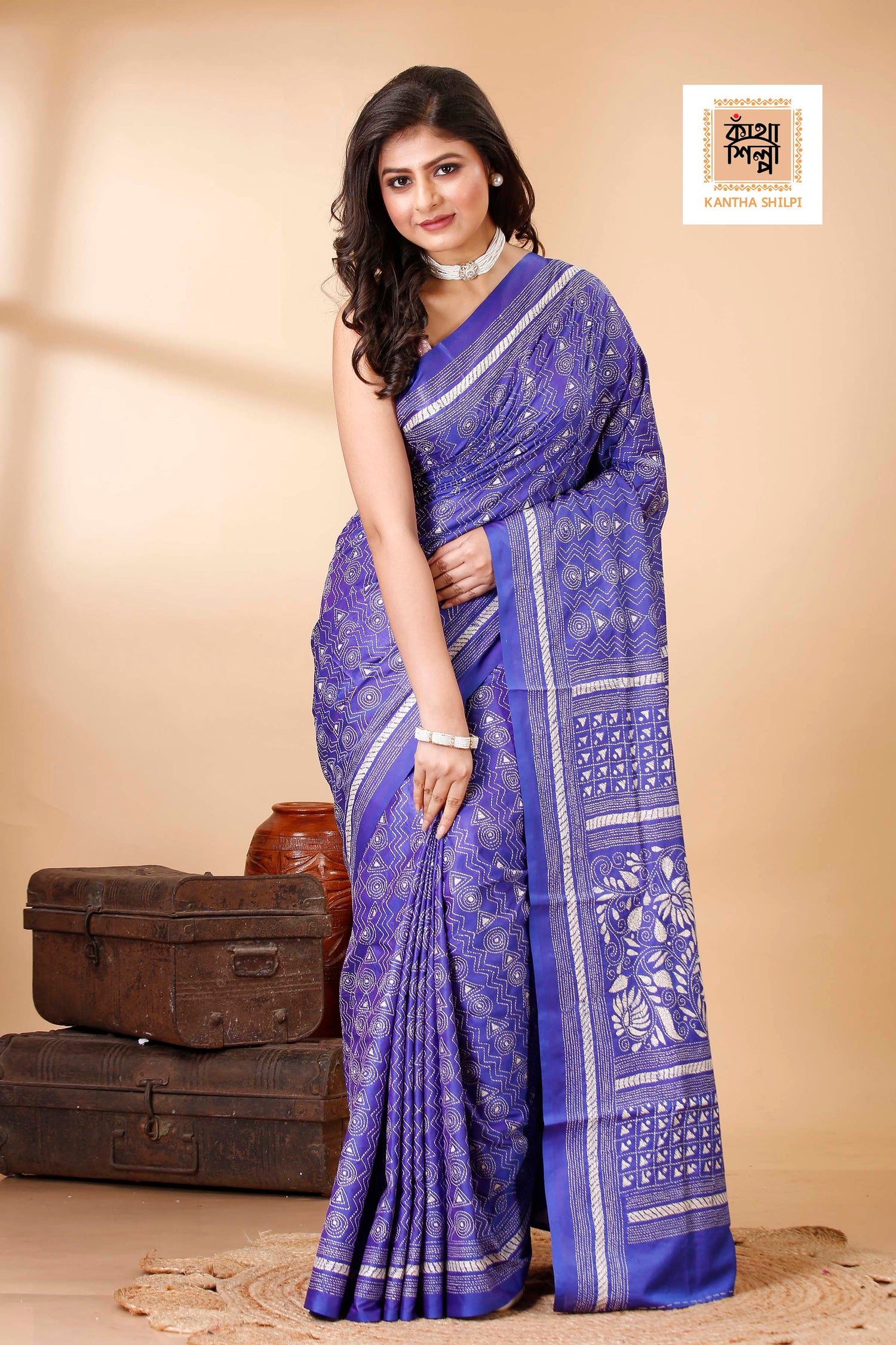 Bangalore Silk Kantha Stitch Saree SN202522240