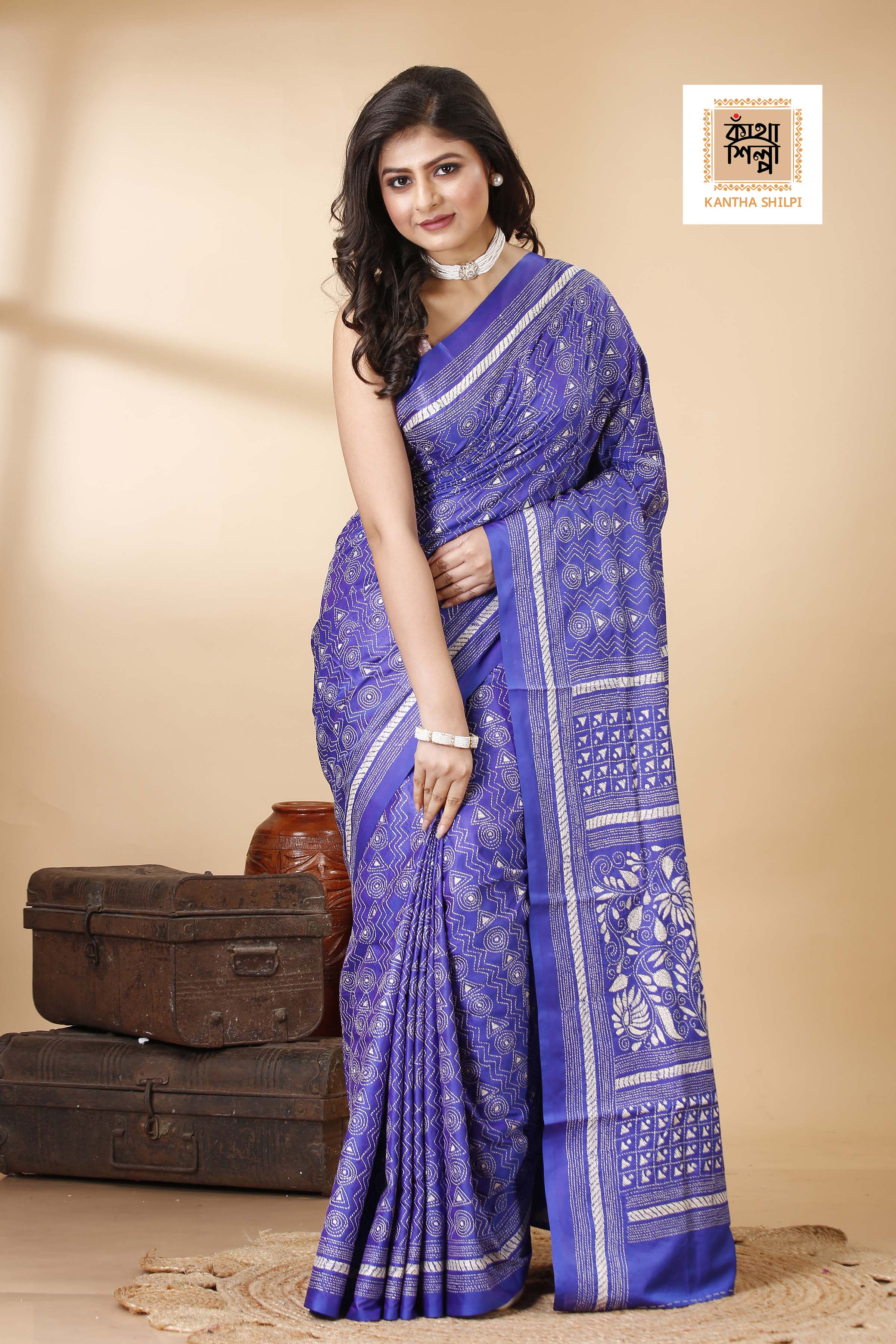 Bangalore Silk Kantha Stitch Saree SN202522240