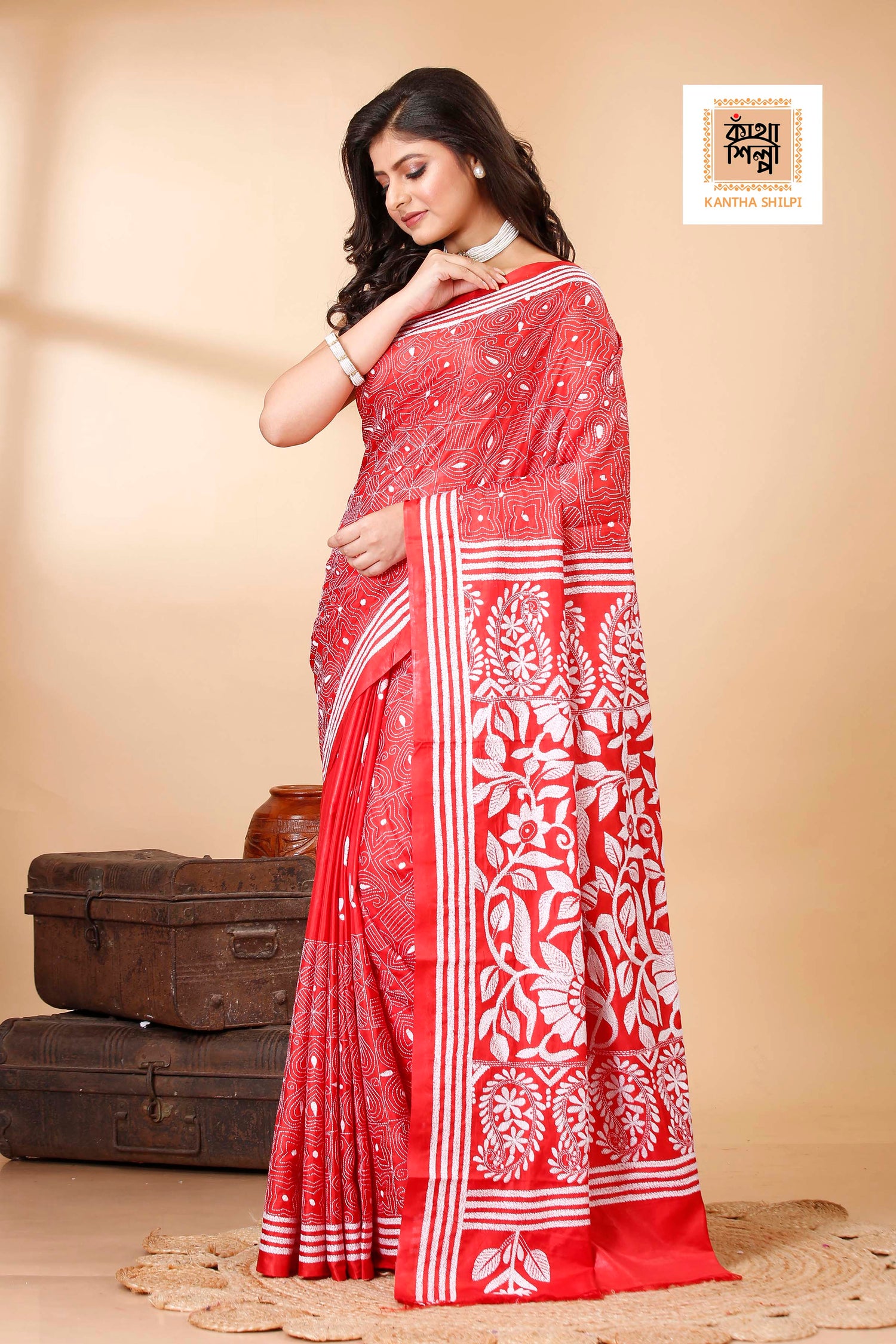 Bangalore Silk Kantha Stitch Saree SN202522246