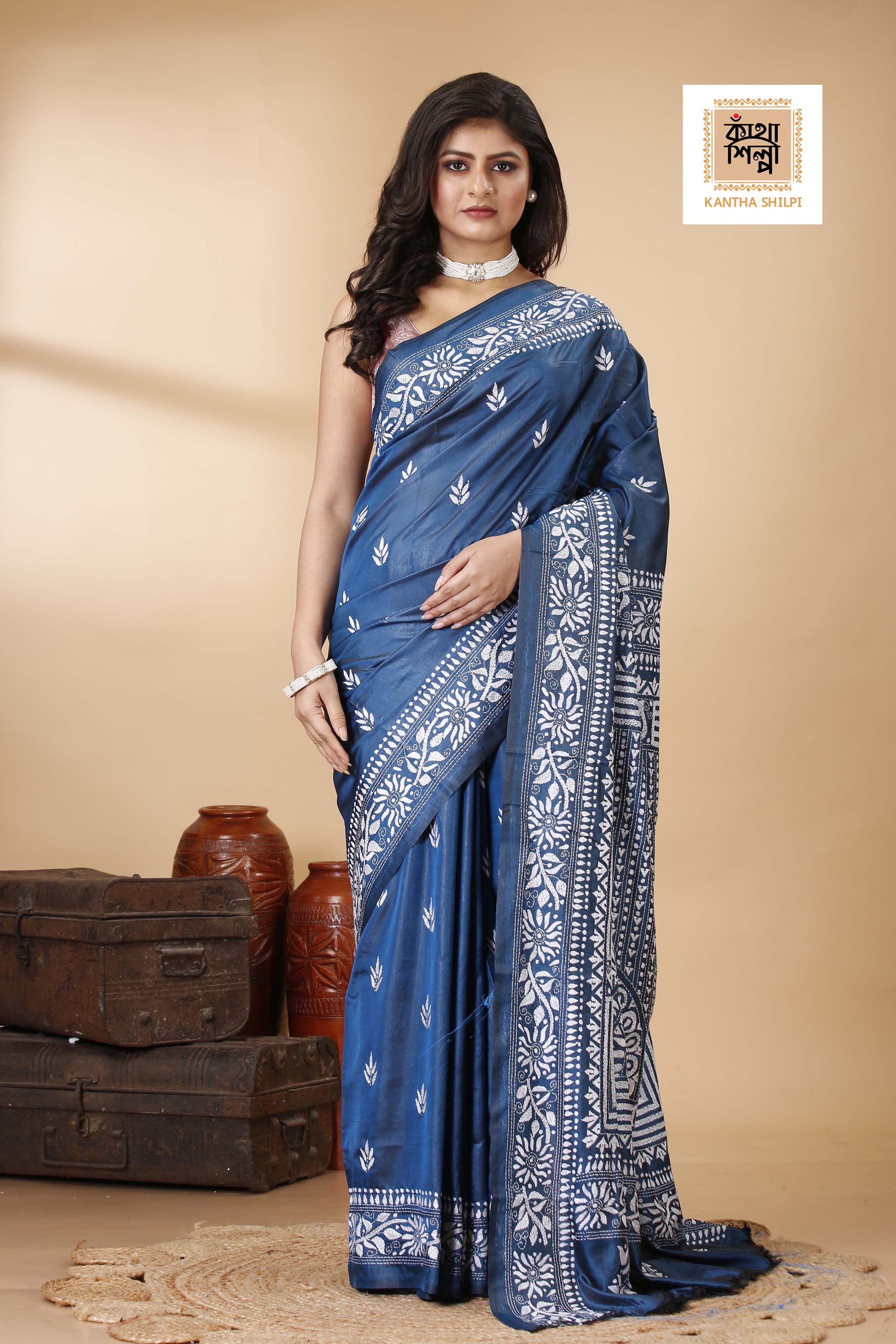Bangalore Silk Kantha Stitch Saree SN202522258