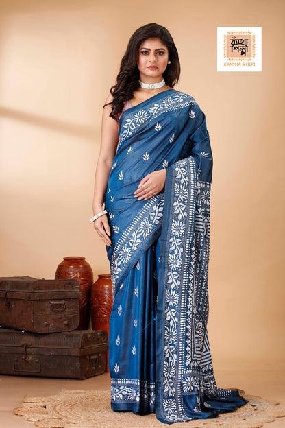 Bangalore Silk Kantha Stitch Saree SN202522258