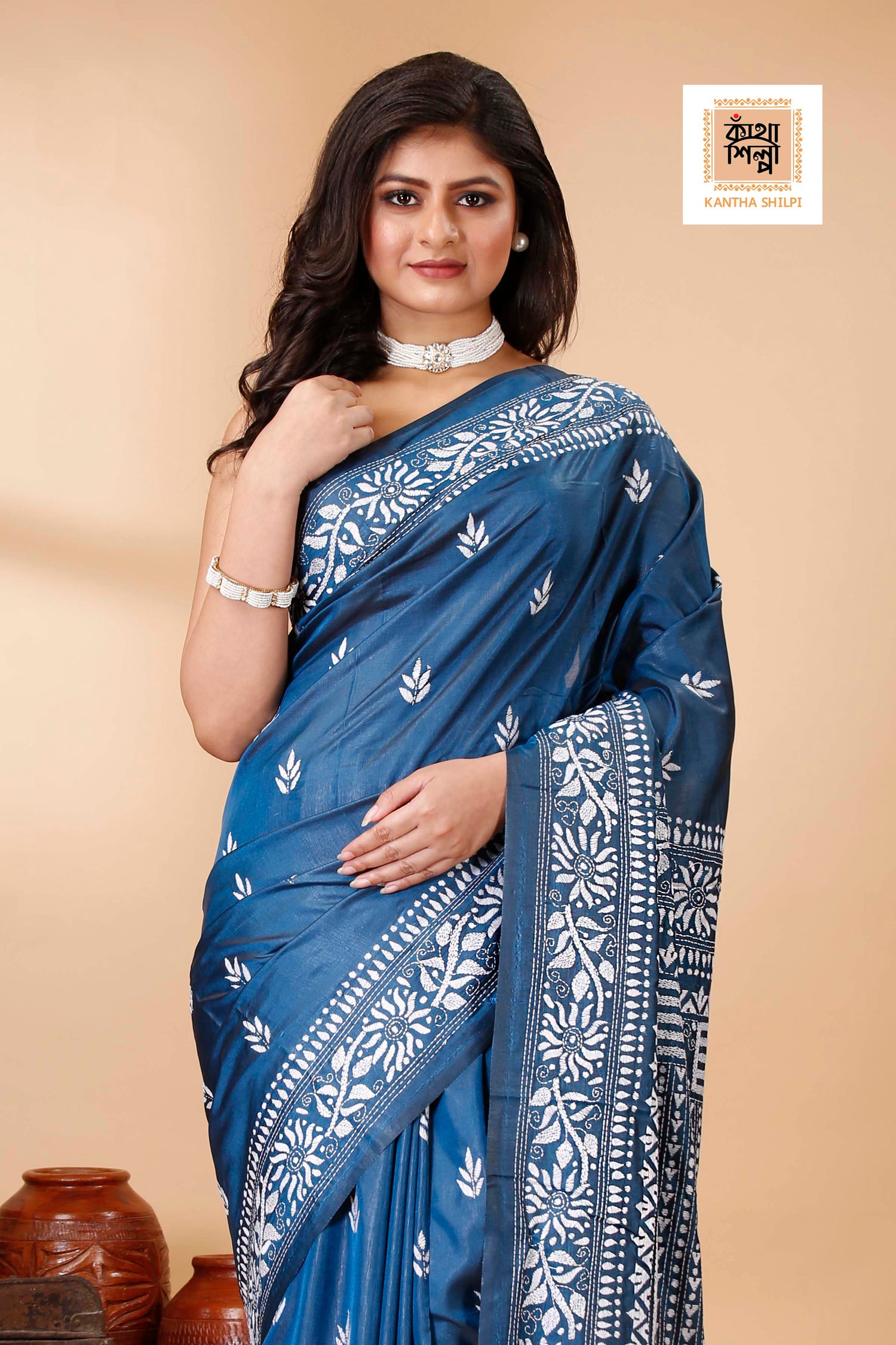 Bangalore Silk Kantha Stitch Saree SN202522258