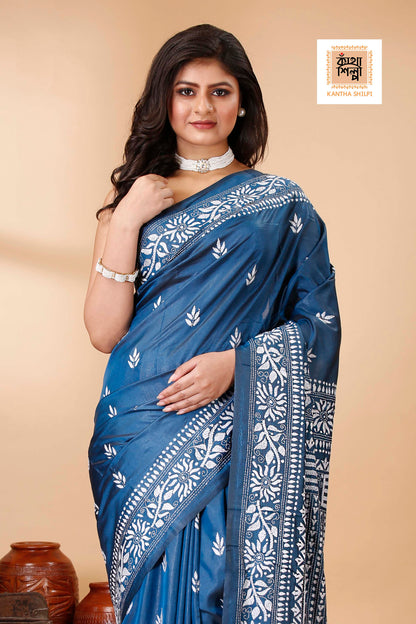 Bangalore Silk Kantha Stitch Saree SN202522258
