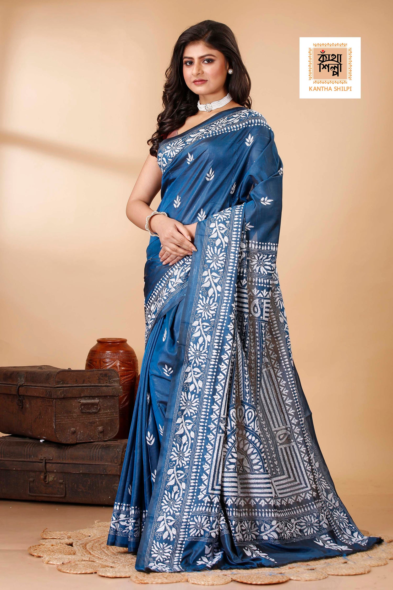 Bangalore Silk Kantha Stitch Saree SN202522258