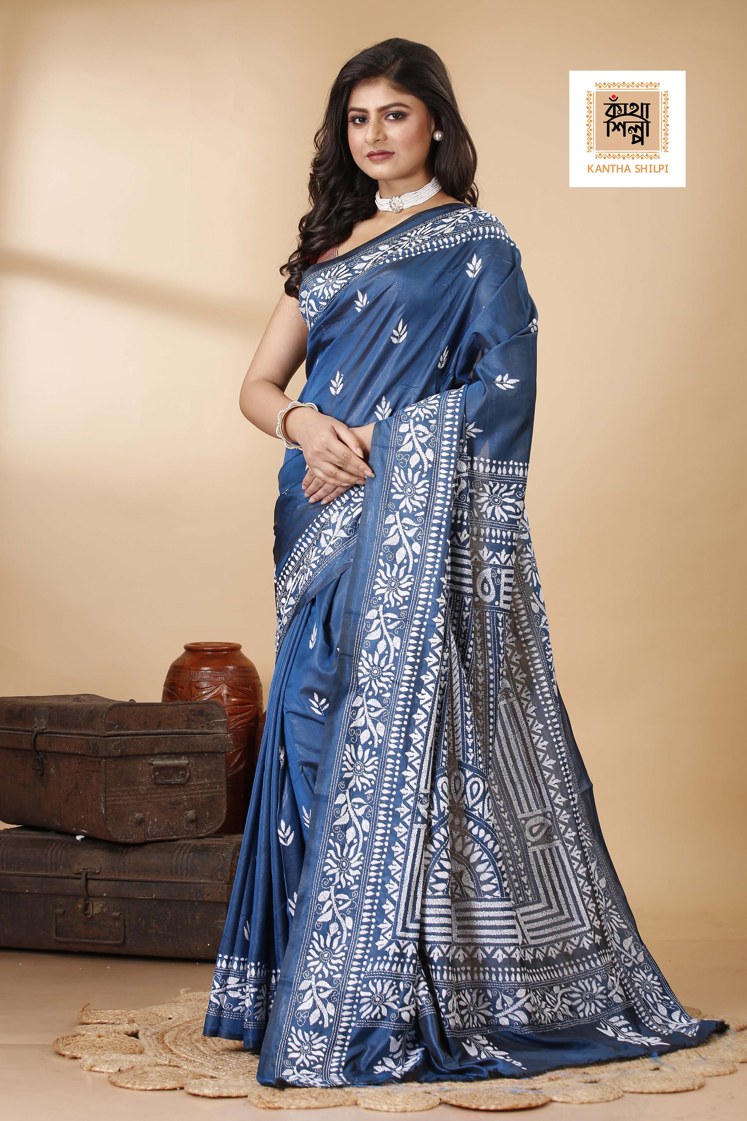 Bangalore Silk Kantha Stitch Saree SN202522258