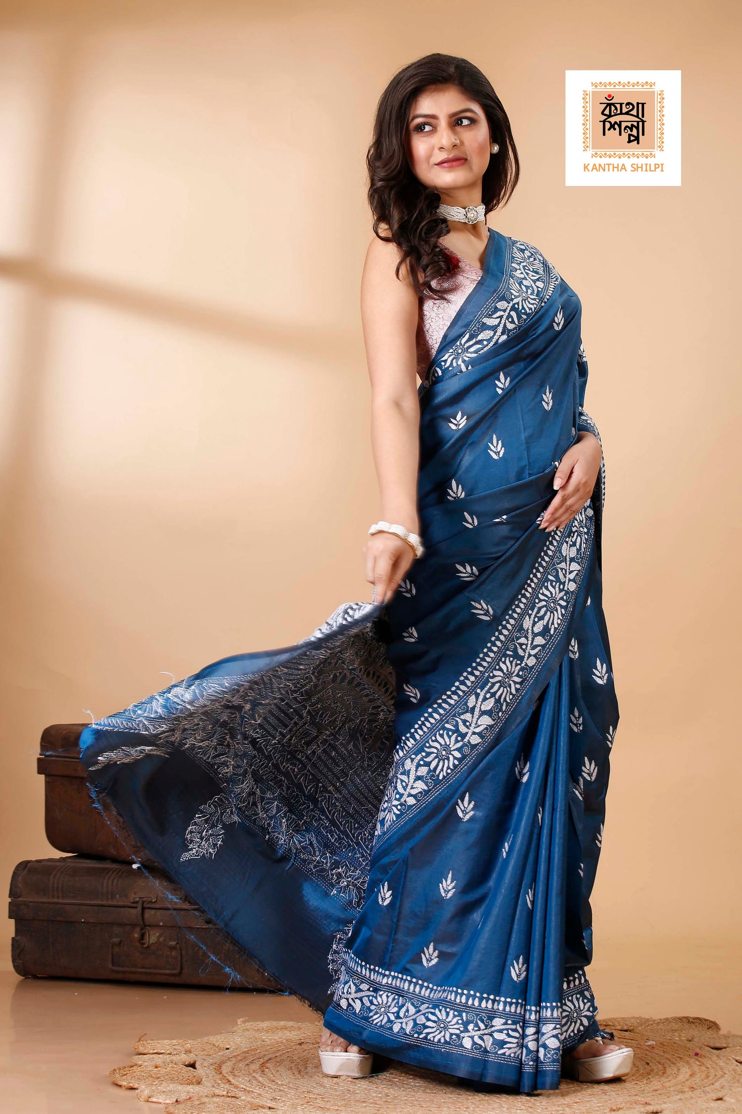 Bangalore Silk Kantha Stitch Saree SN202522258