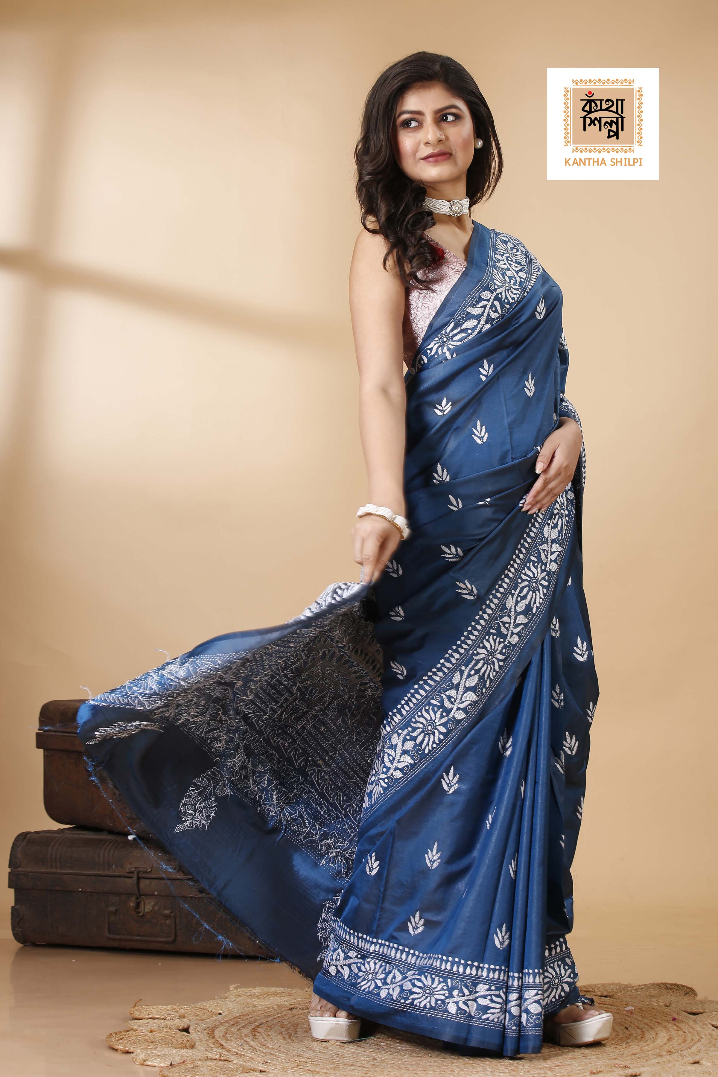 Bangalore Silk Kantha Stitch Saree SN202522258