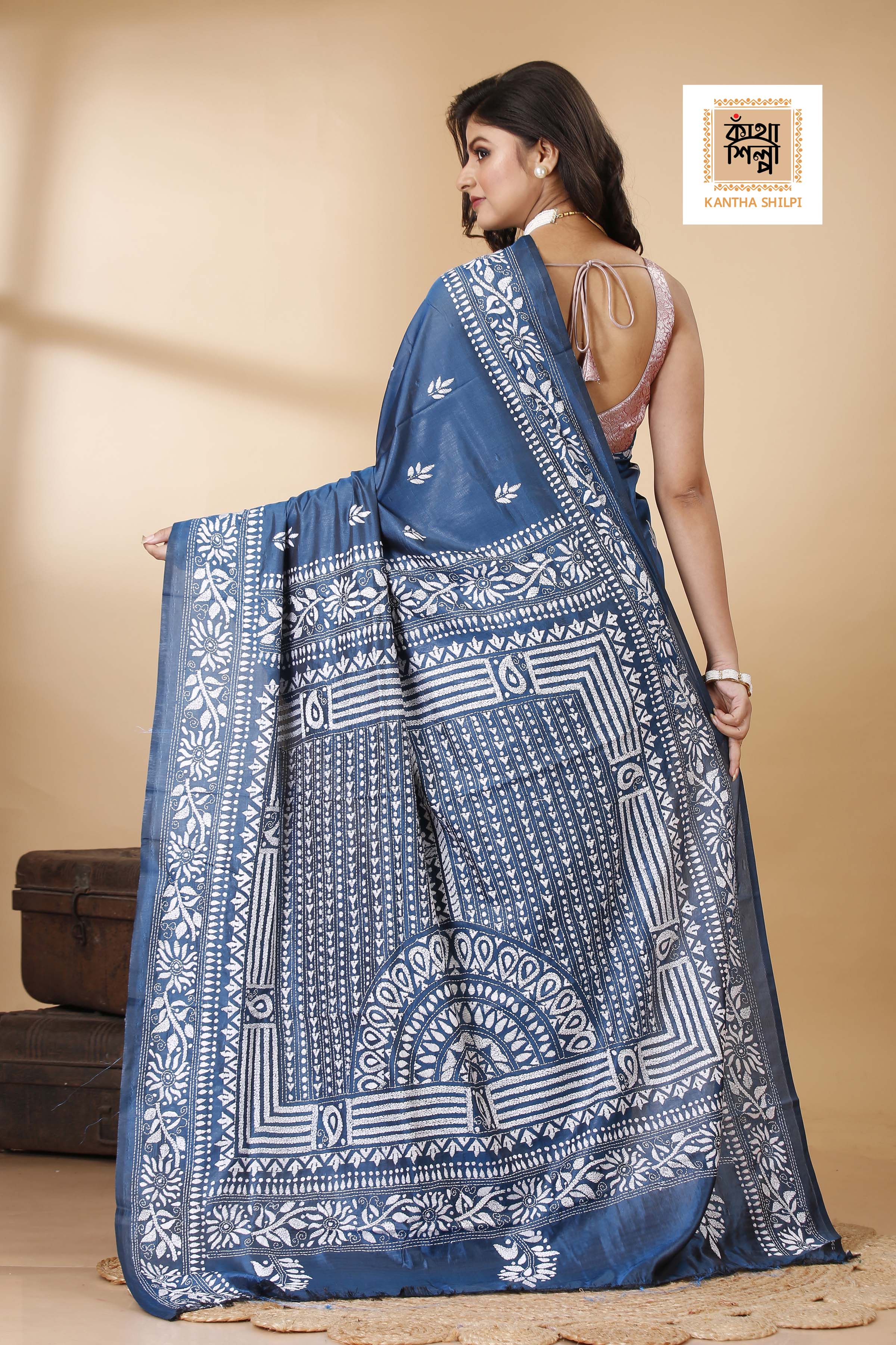 Bangalore Silk Kantha Stitch Saree SN202522258