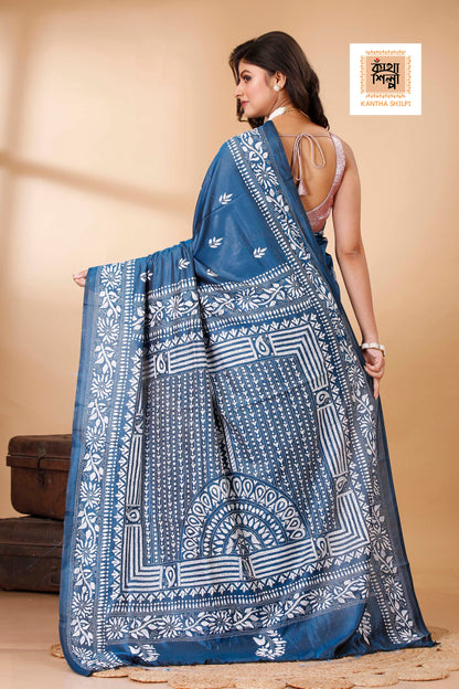 Bangalore Silk Kantha Stitch Saree SN202522258
