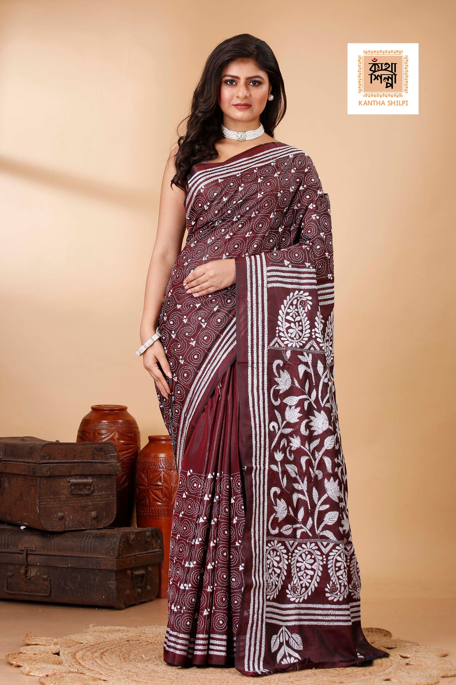 Bangalore Silk Kantha Stitch Saree SN202522270