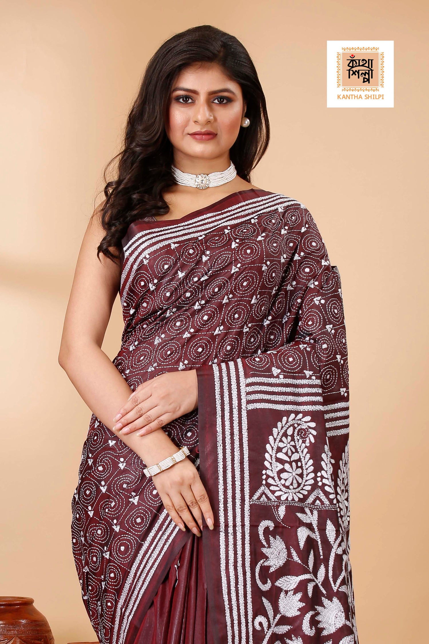 Bangalore Silk Kantha Stitch Saree SN202522270