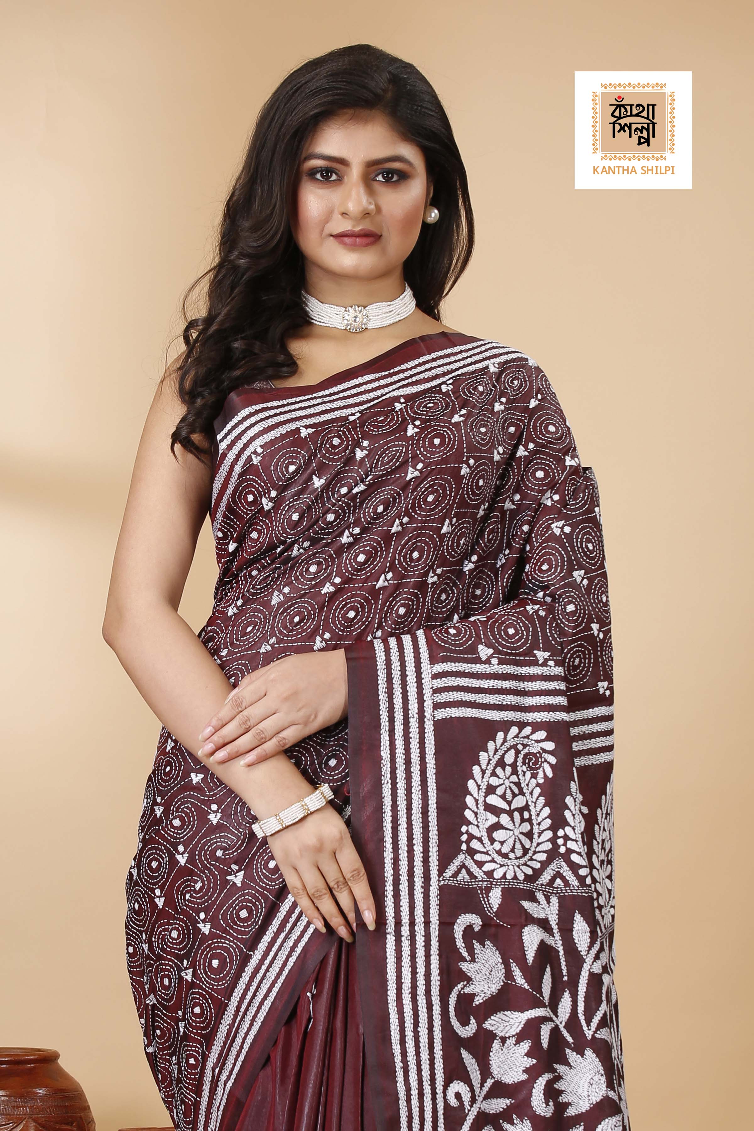 Bangalore Silk Kantha Stitch Saree SN202522270