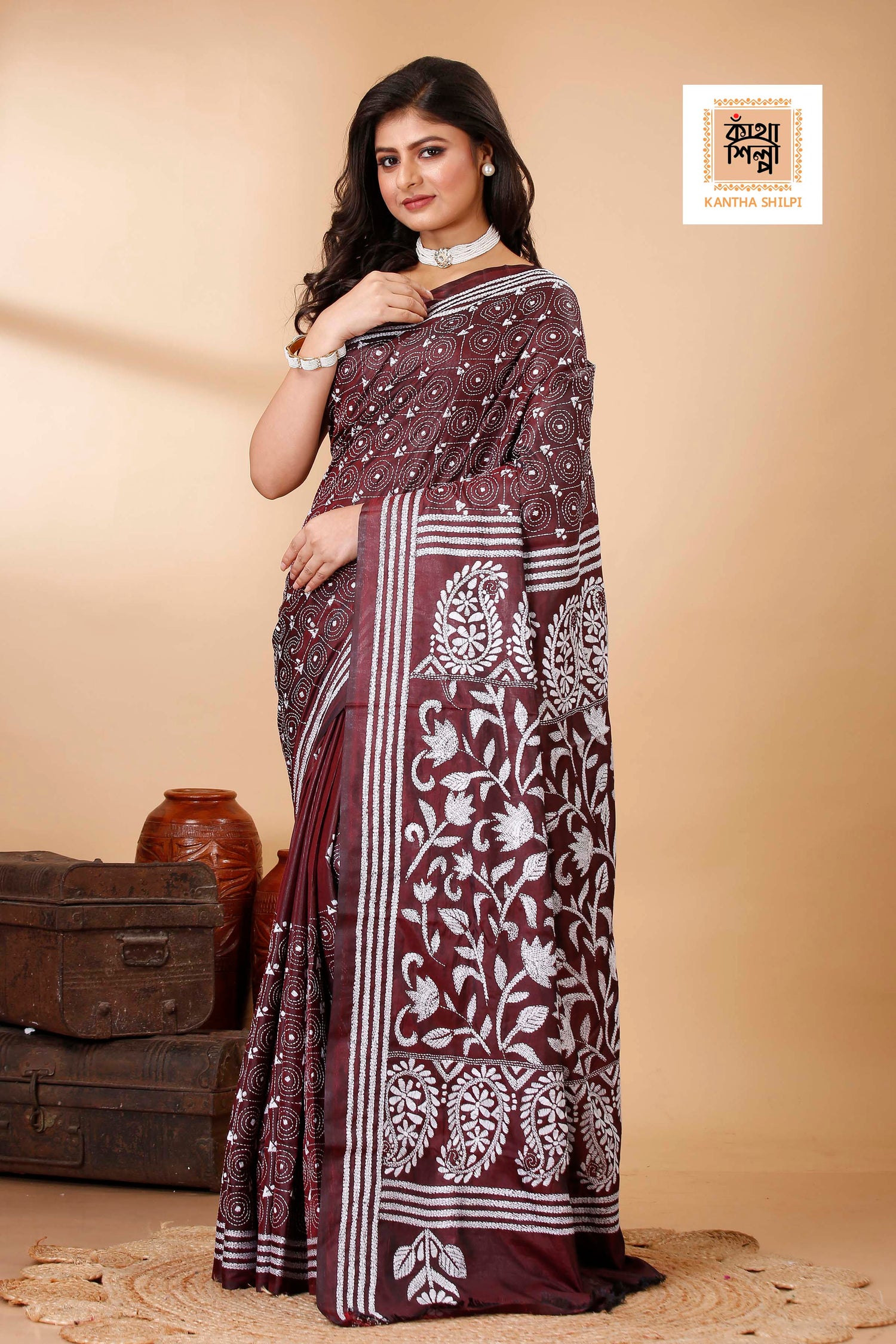 Bangalore Silk Kantha Stitch Saree SN202522270