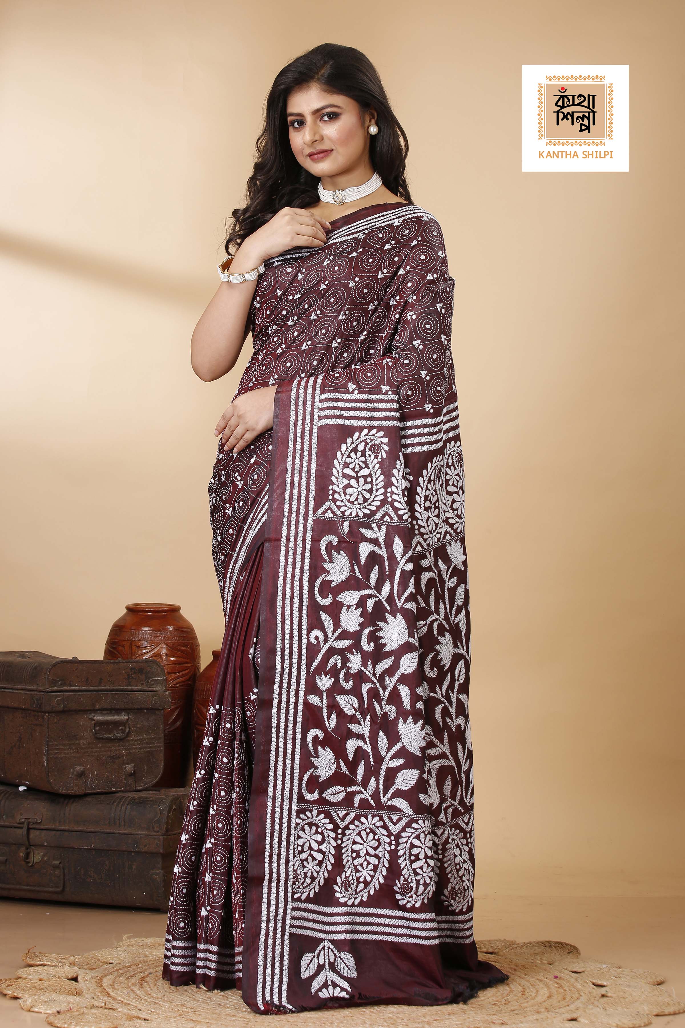 Bangalore Silk Kantha Stitch Saree SN202522270