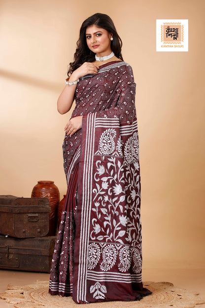 Bangalore Silk Kantha Stitch Saree SN202522270