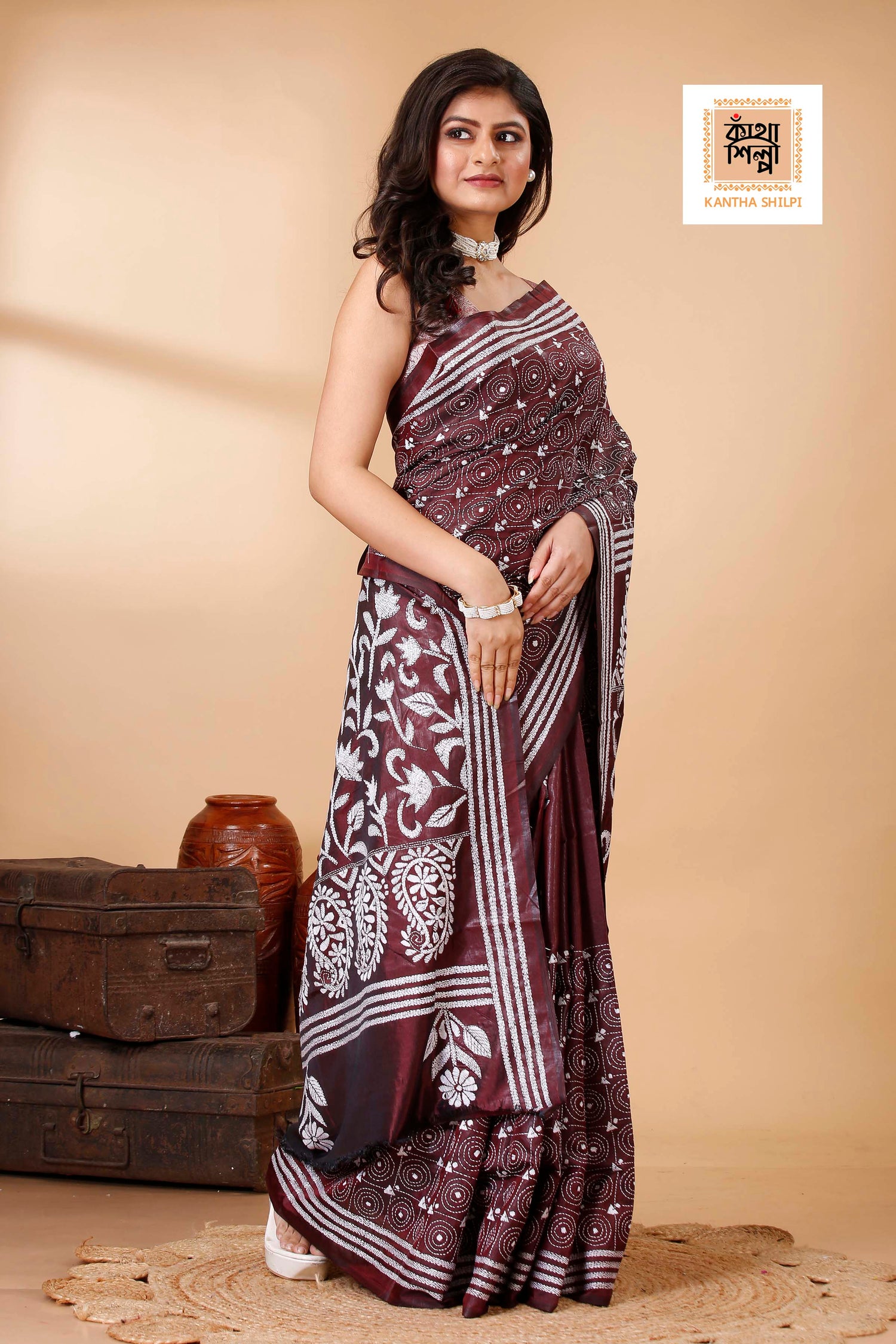 Bangalore Silk Kantha Stitch Saree SN202522270