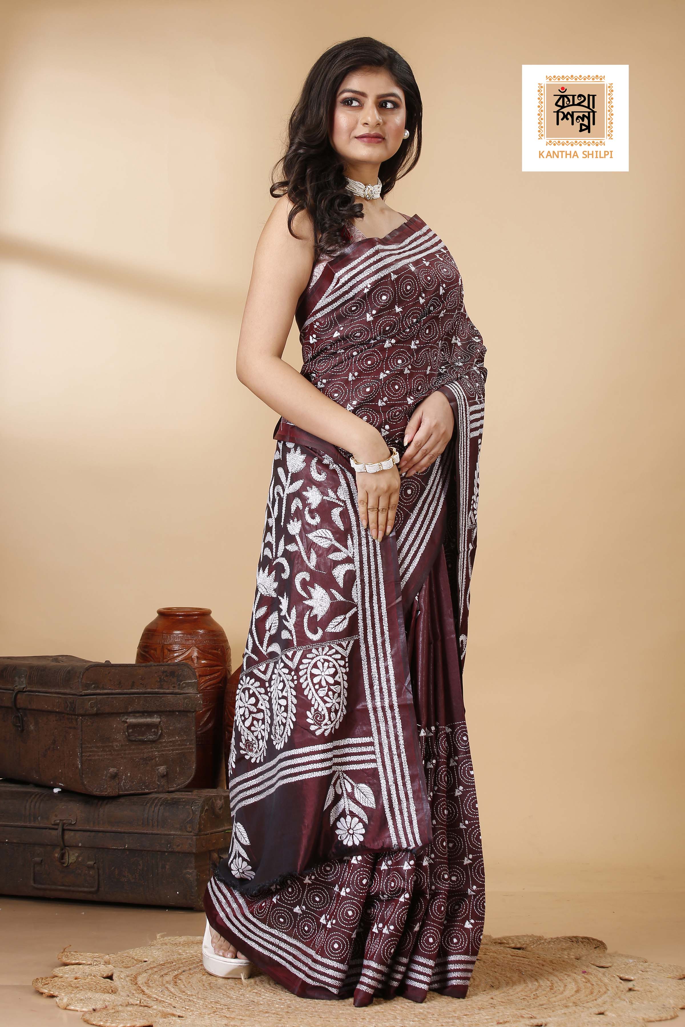 Bangalore Silk Kantha Stitch Saree SN202522270