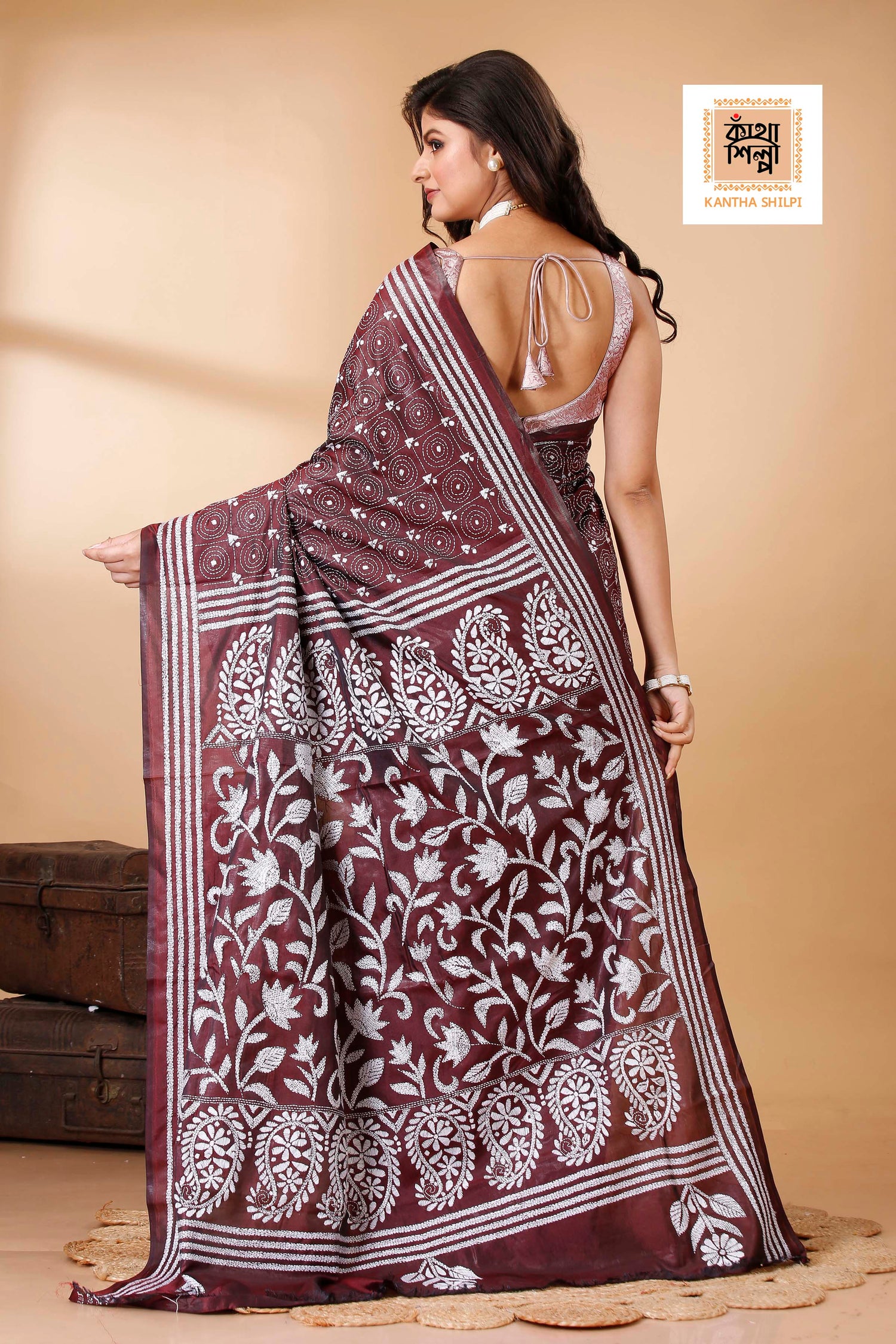 Bangalore Silk Kantha Stitch Saree SN202522270