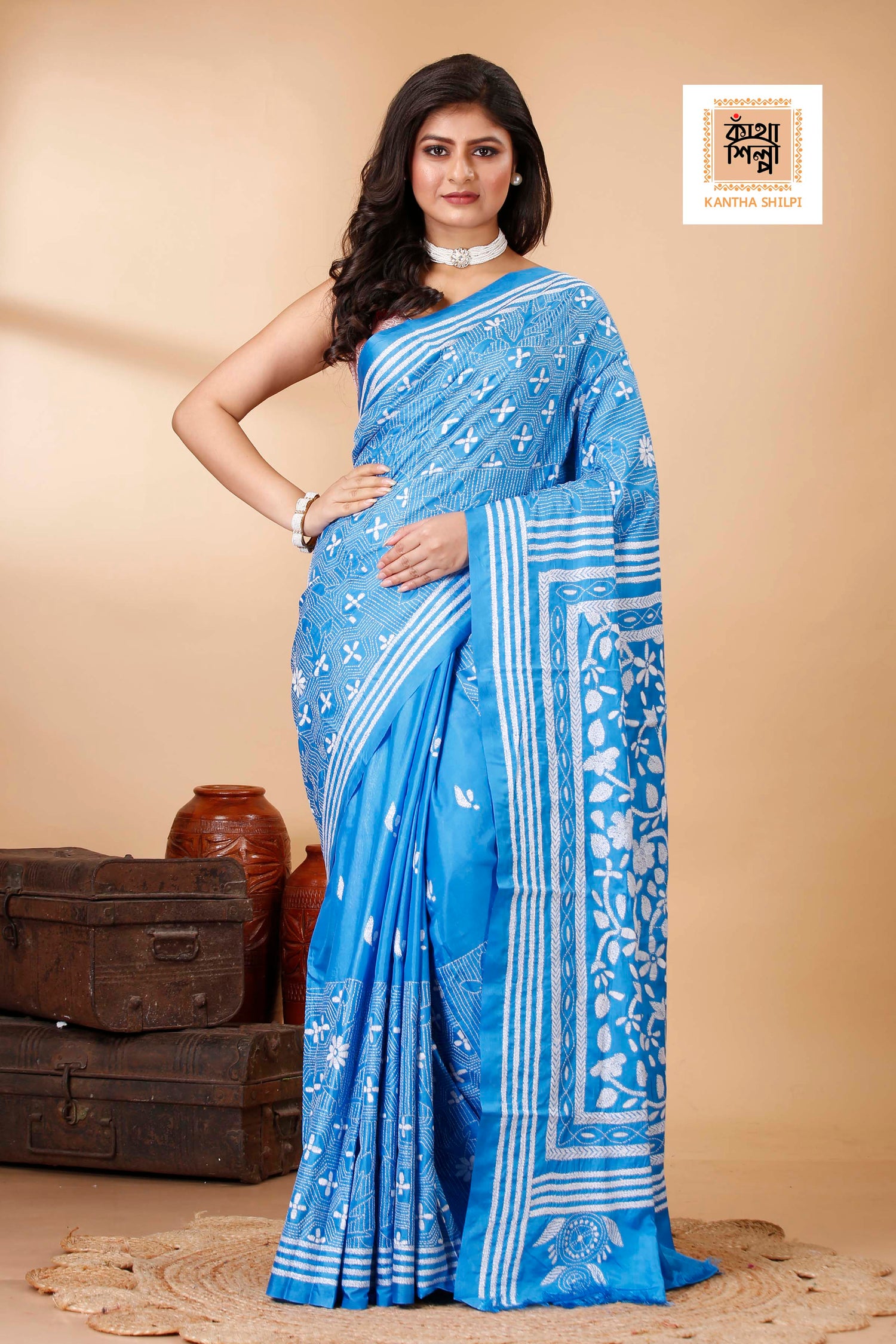 Bangalore Silk Kantha Stitch Saree SN202522282