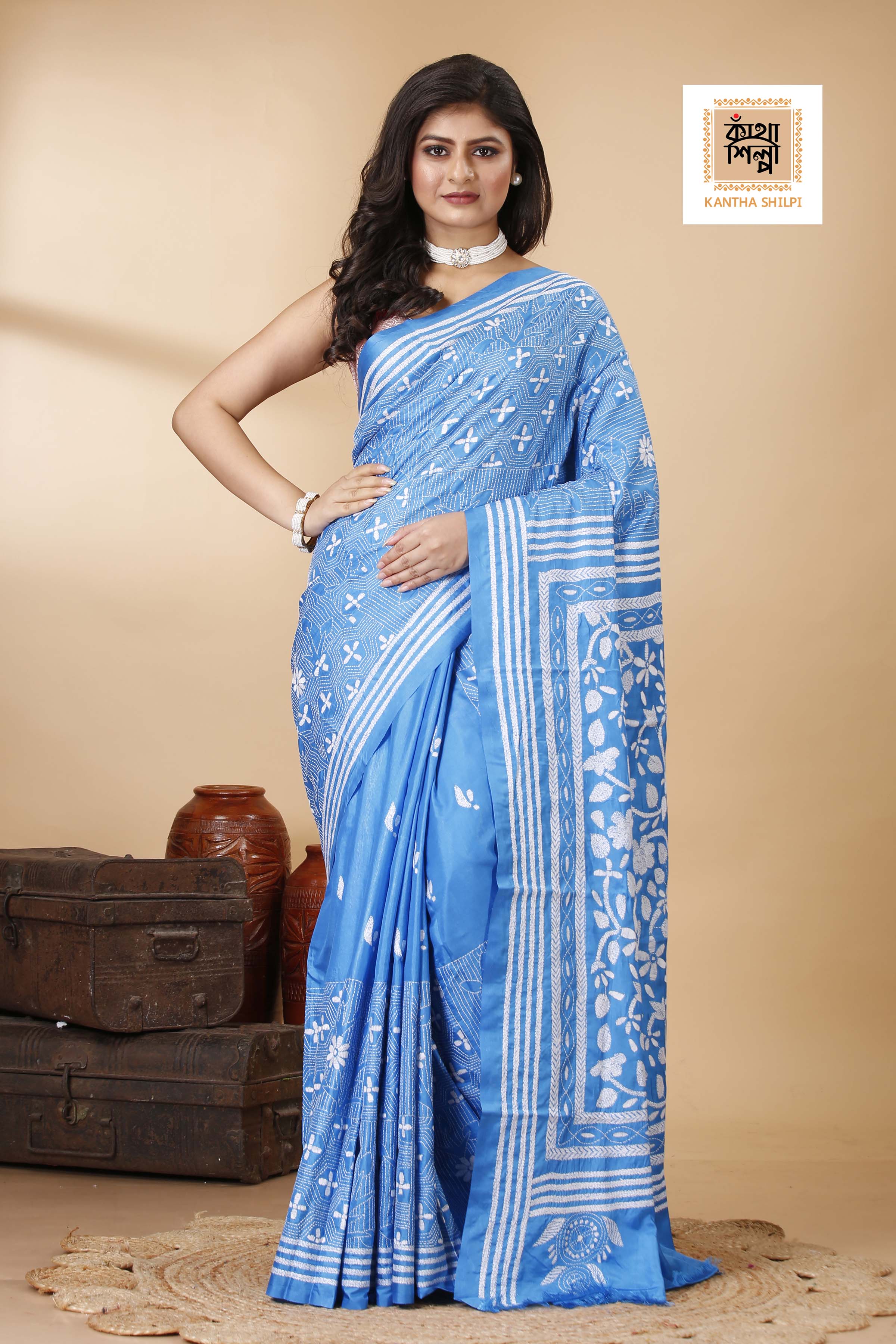 Bangalore Silk Kantha Stitch Saree SN202522282